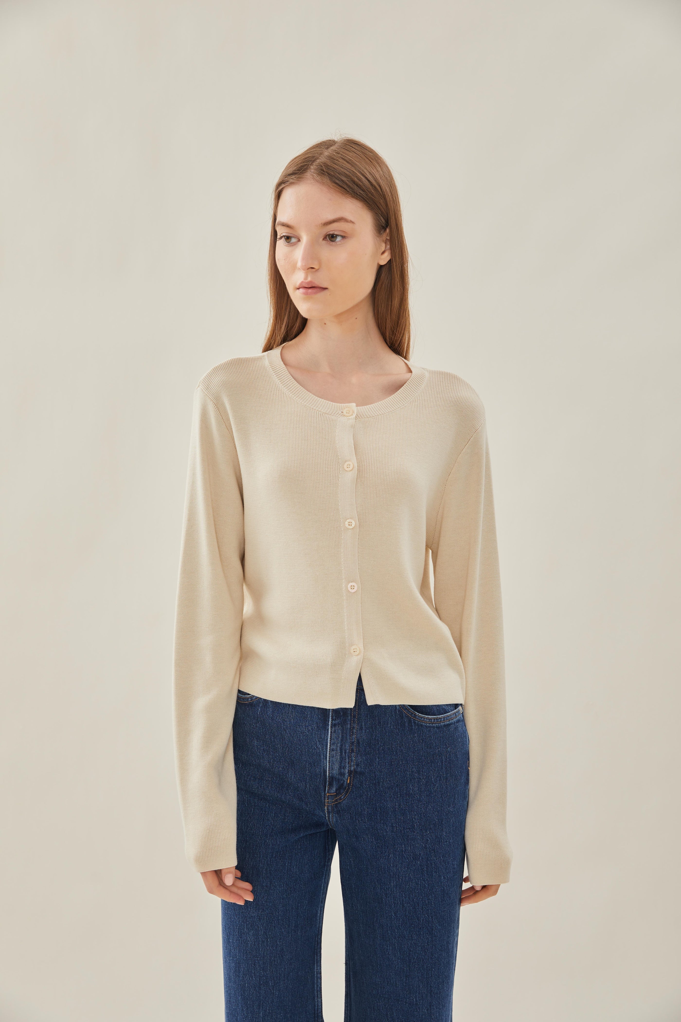 Button Up Cardigan in Bone