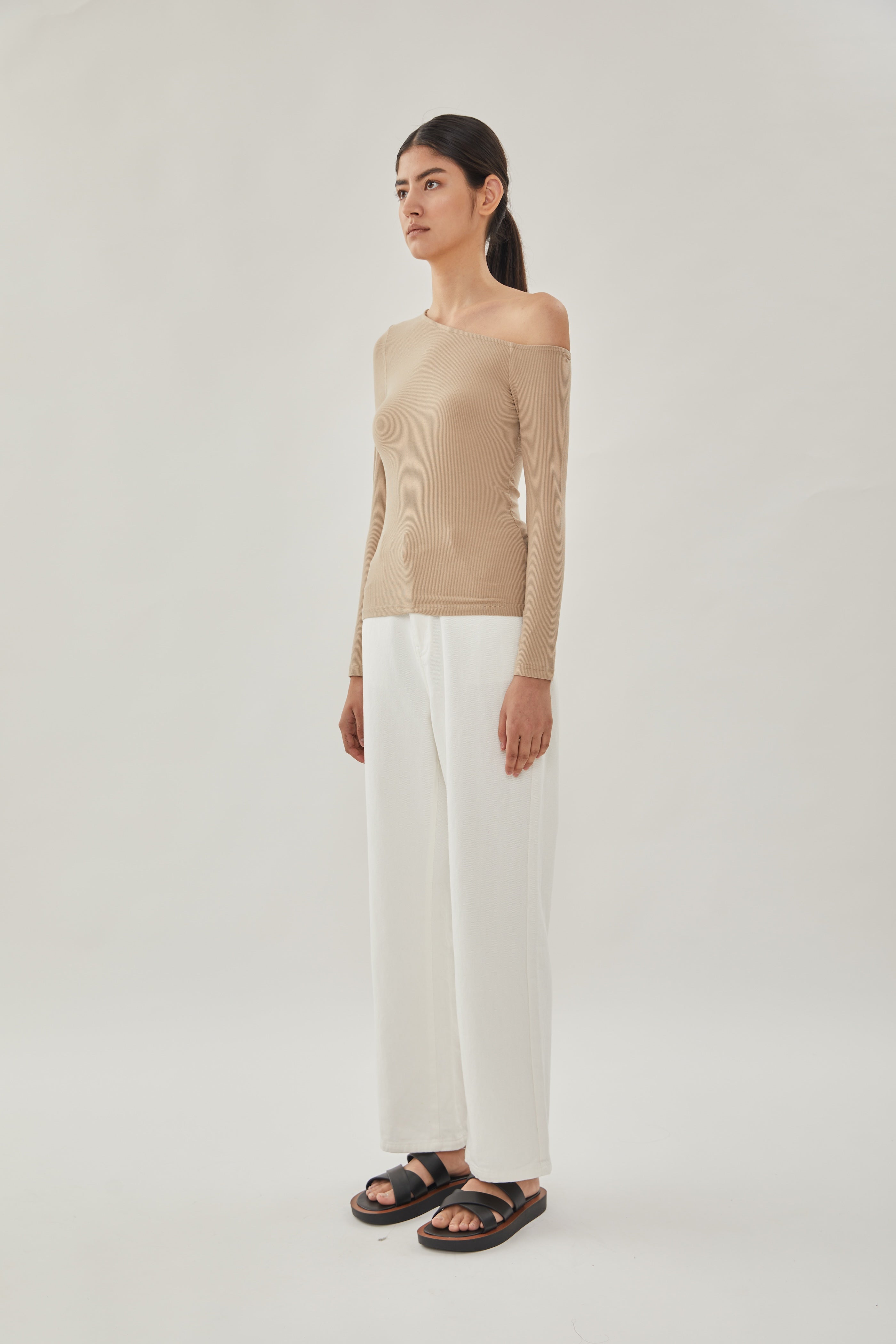 Asymmetrical Rib Top in Nude