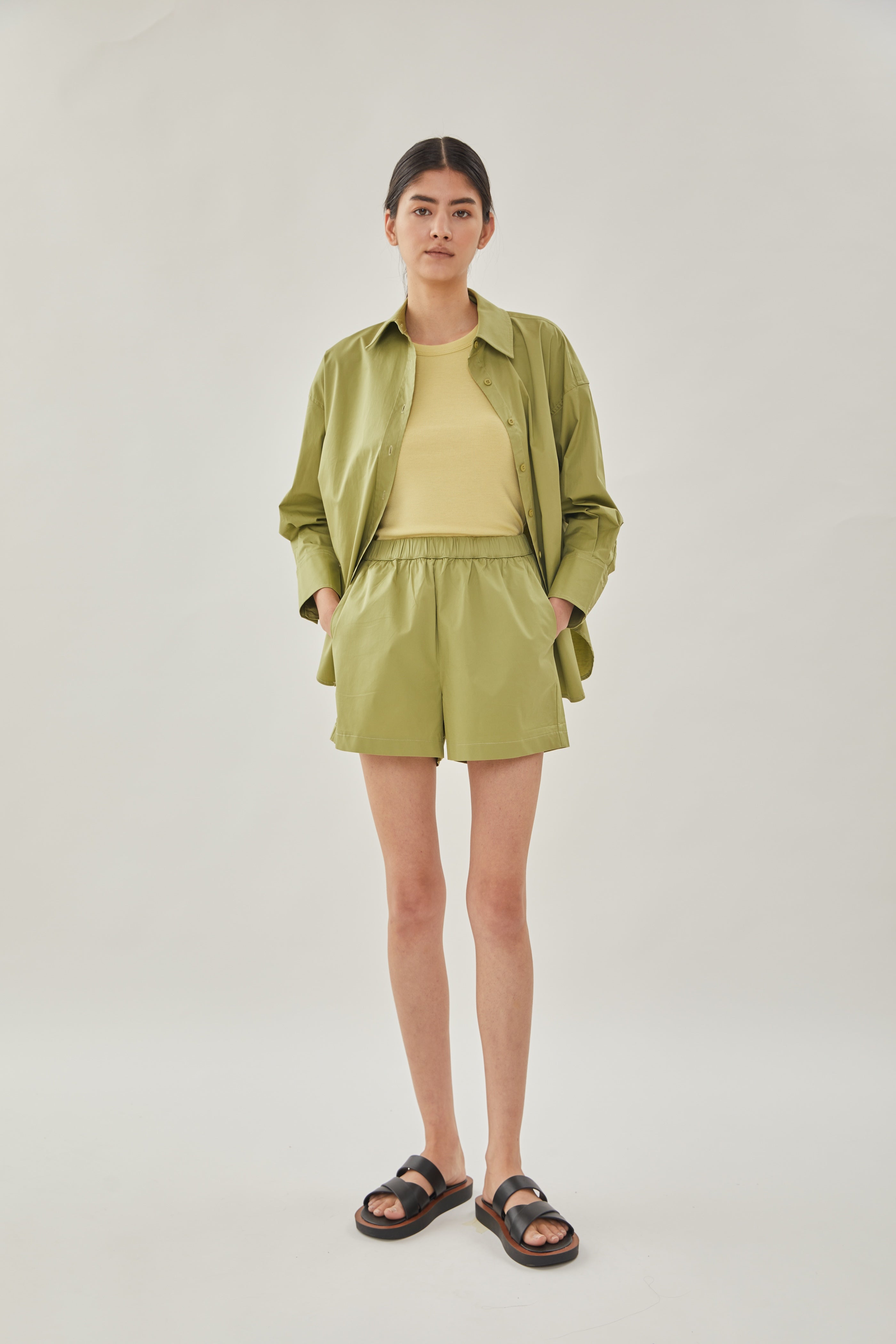 Cotton Relaxed Shorts in Fern