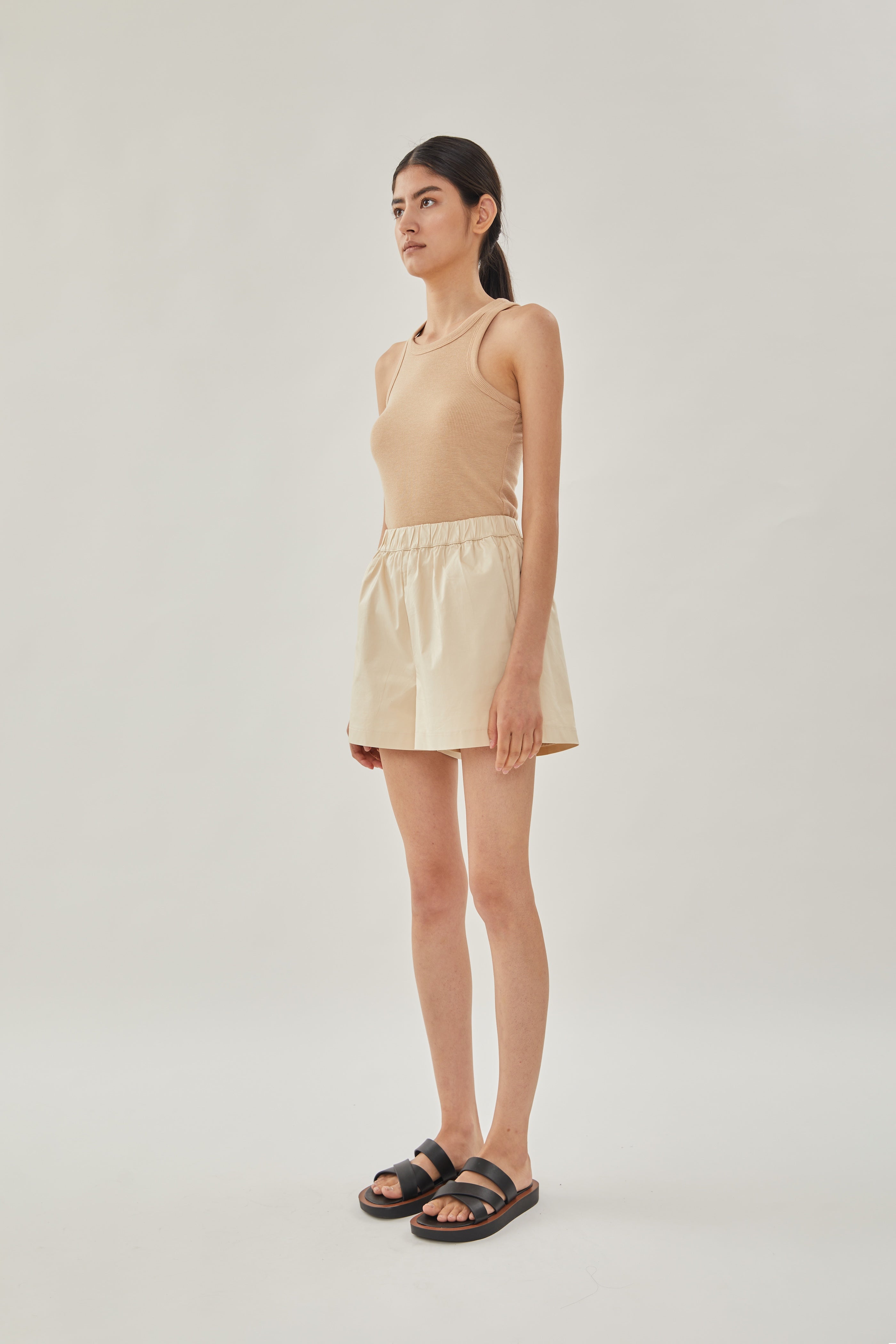 Cotton Relaxed Shorts in Sand