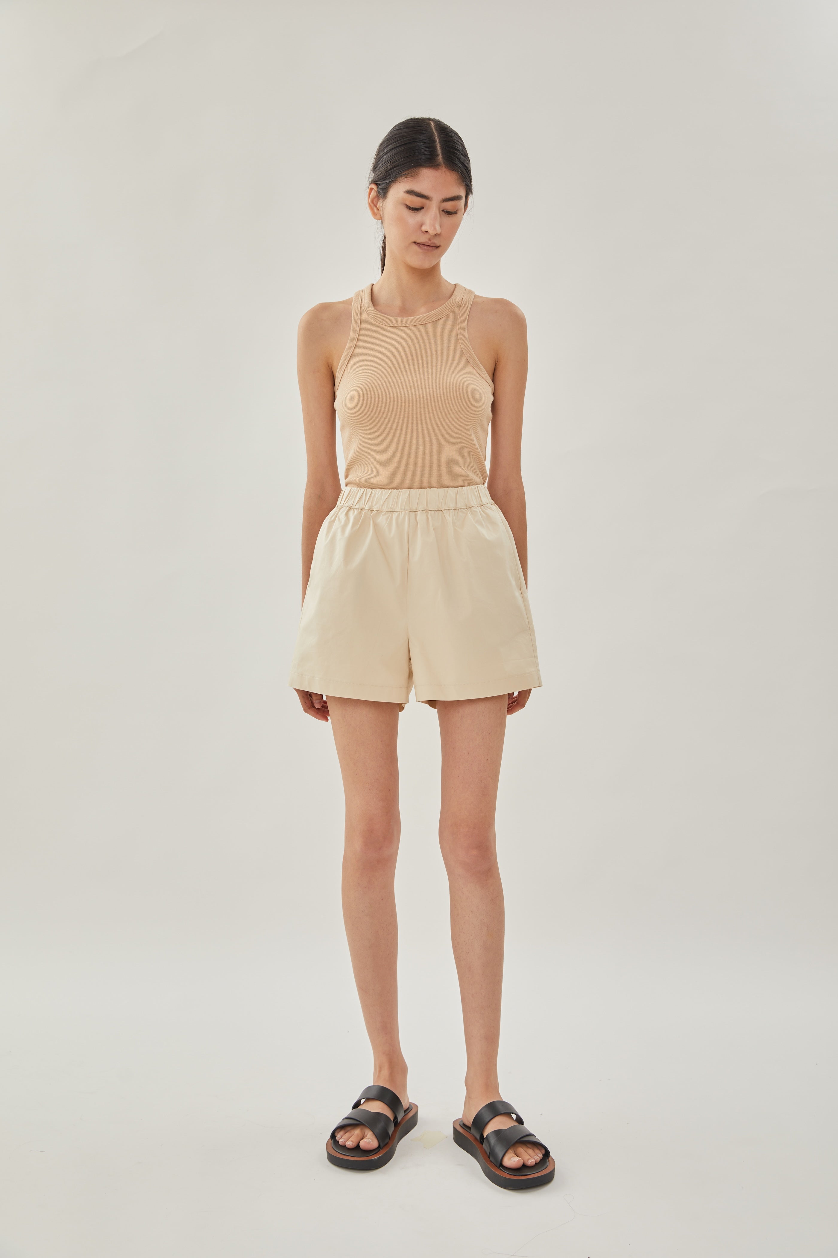 Cotton Relaxed Shorts in Sand