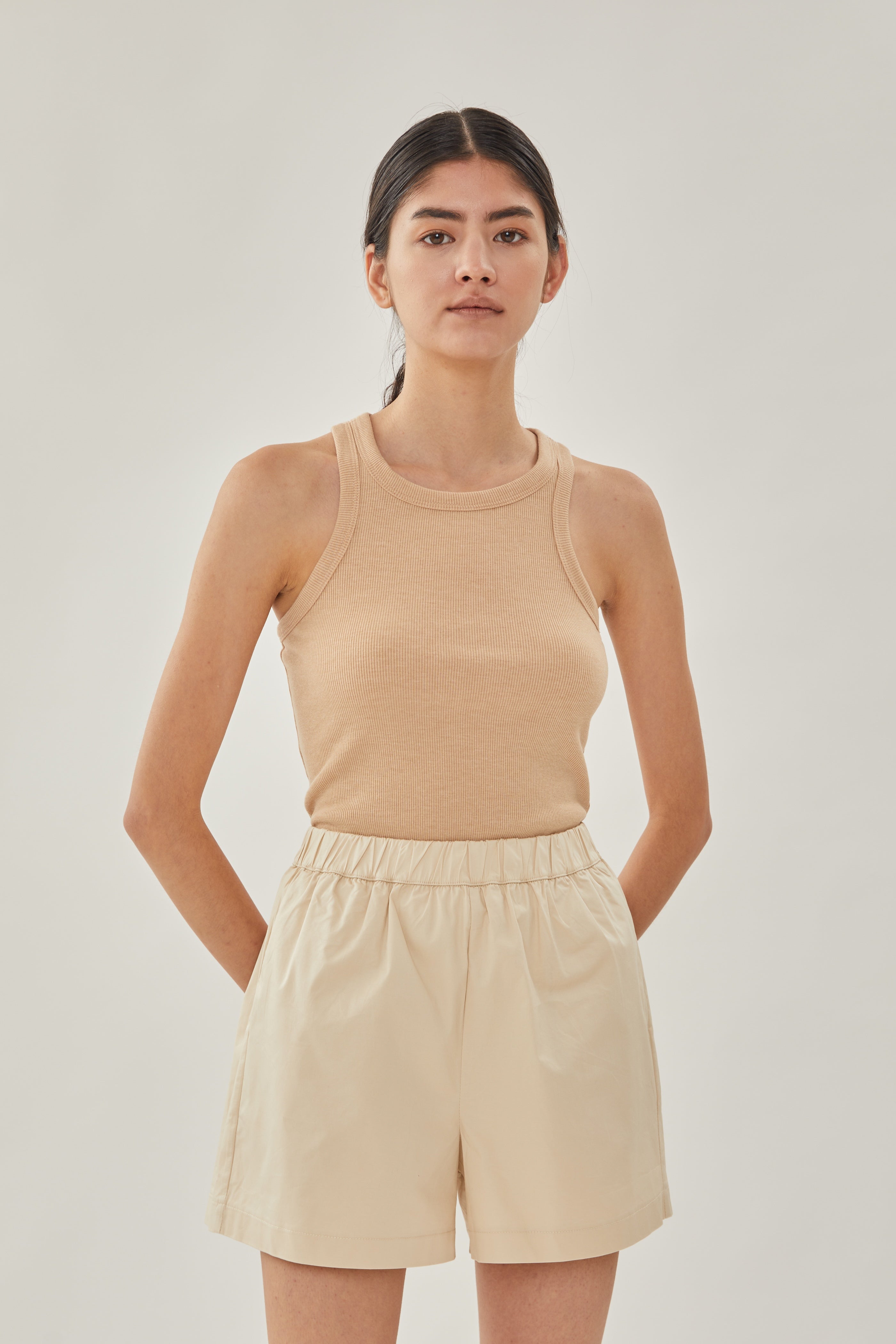 Cotton Relaxed Shorts in Sand