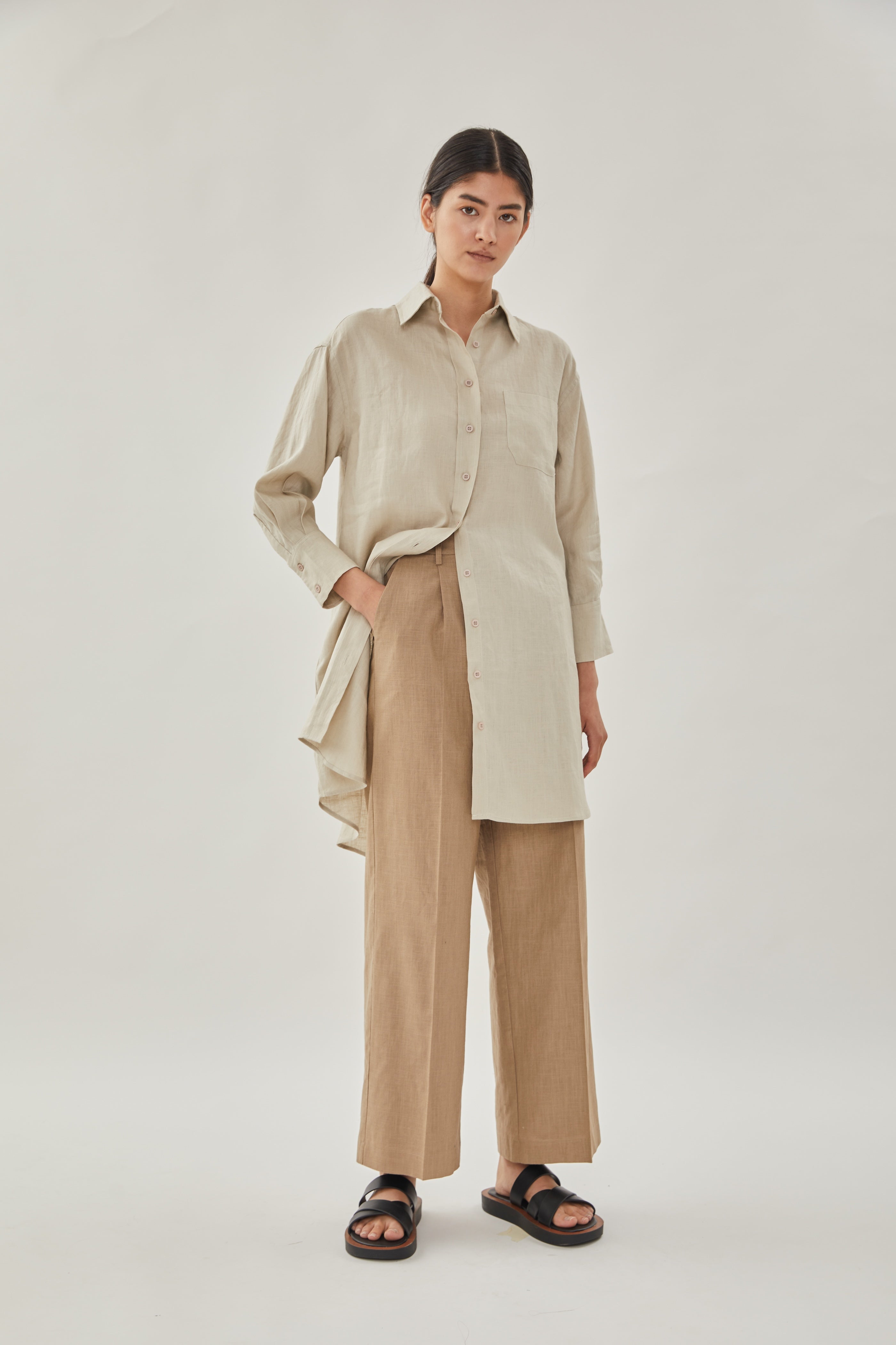 Linen Shirt Dress in Natural