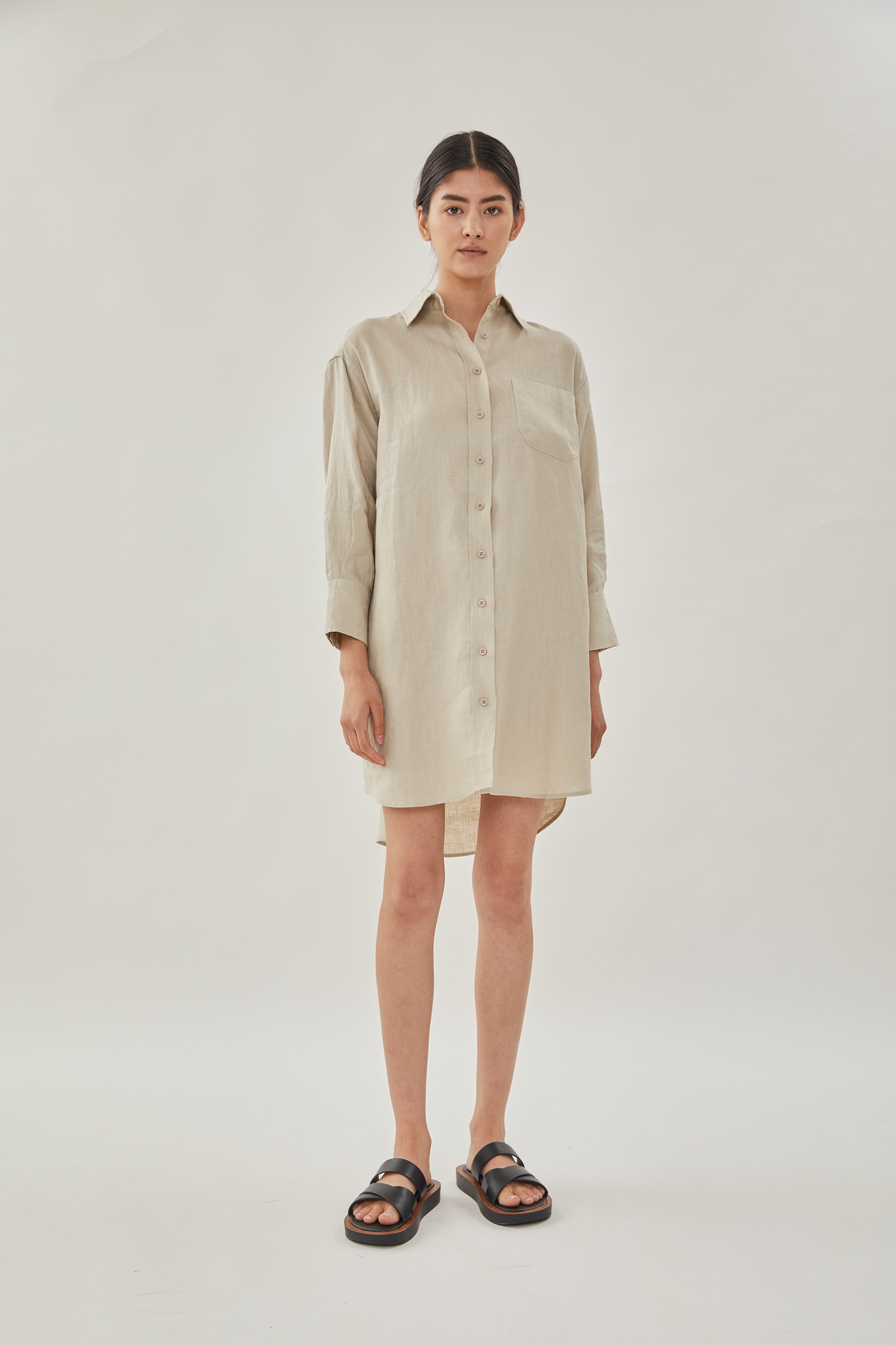 Linen Shirt Dress in Natural