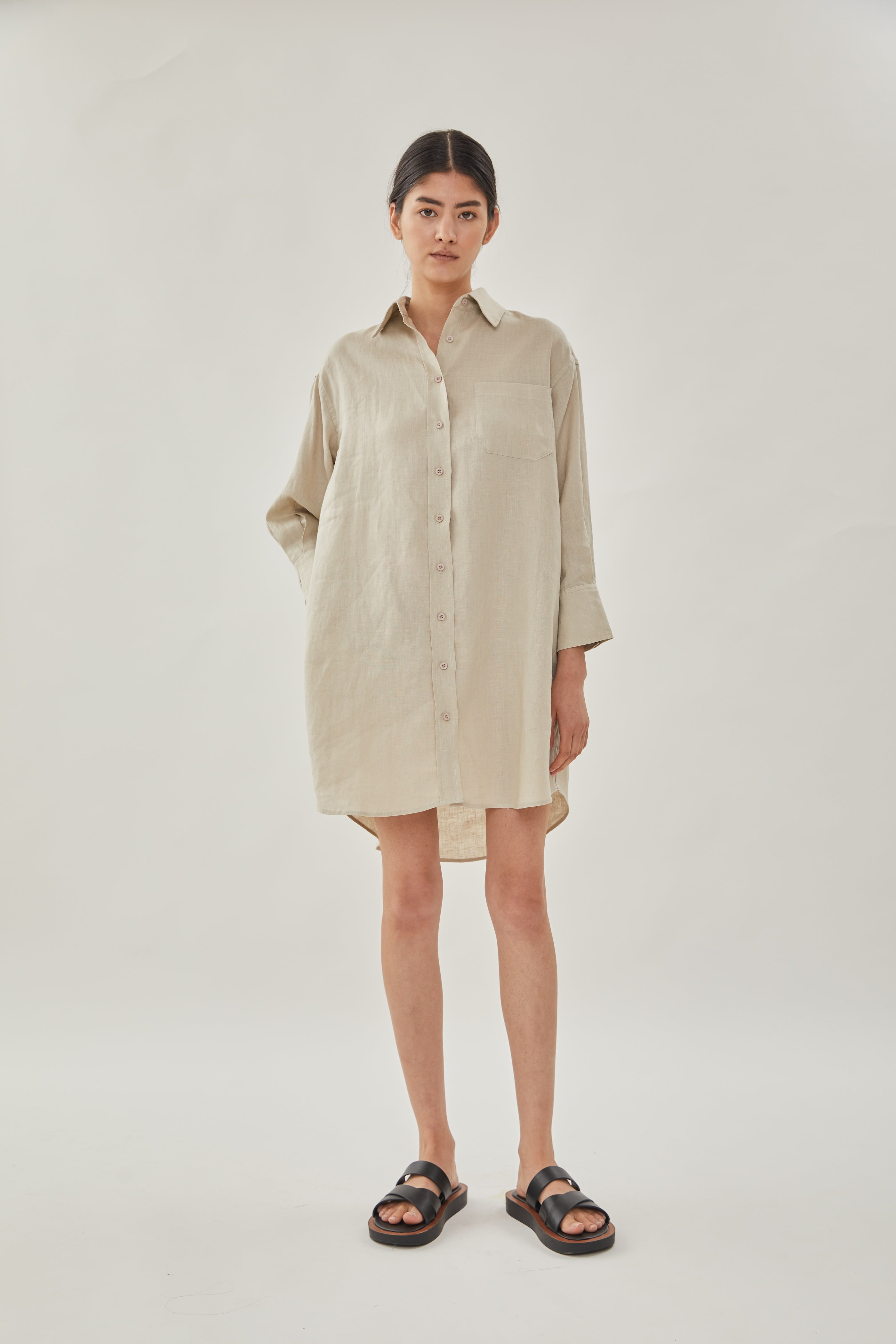 Linen Shirt Dress in Natural