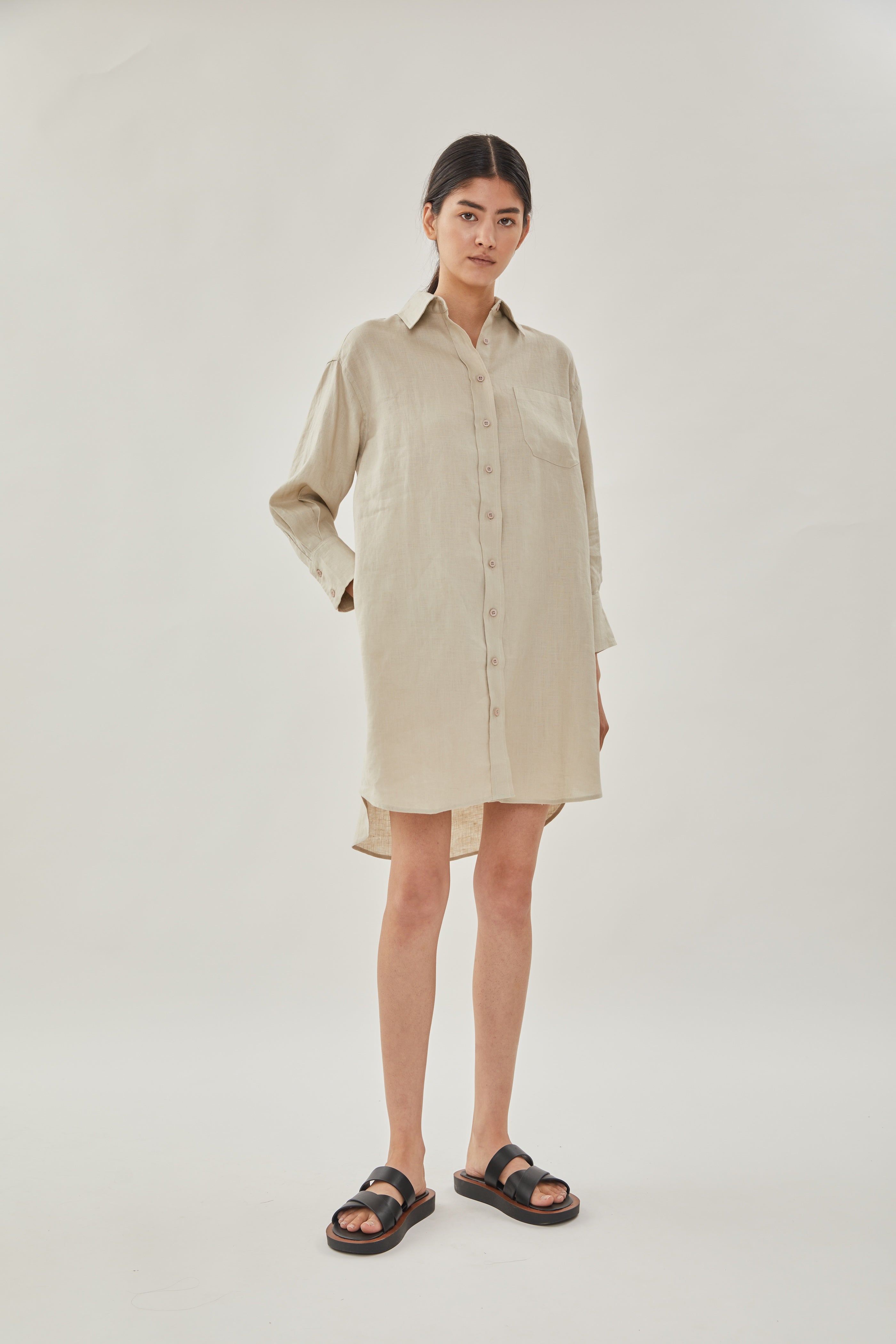 Linen Shirt Dress in Natural