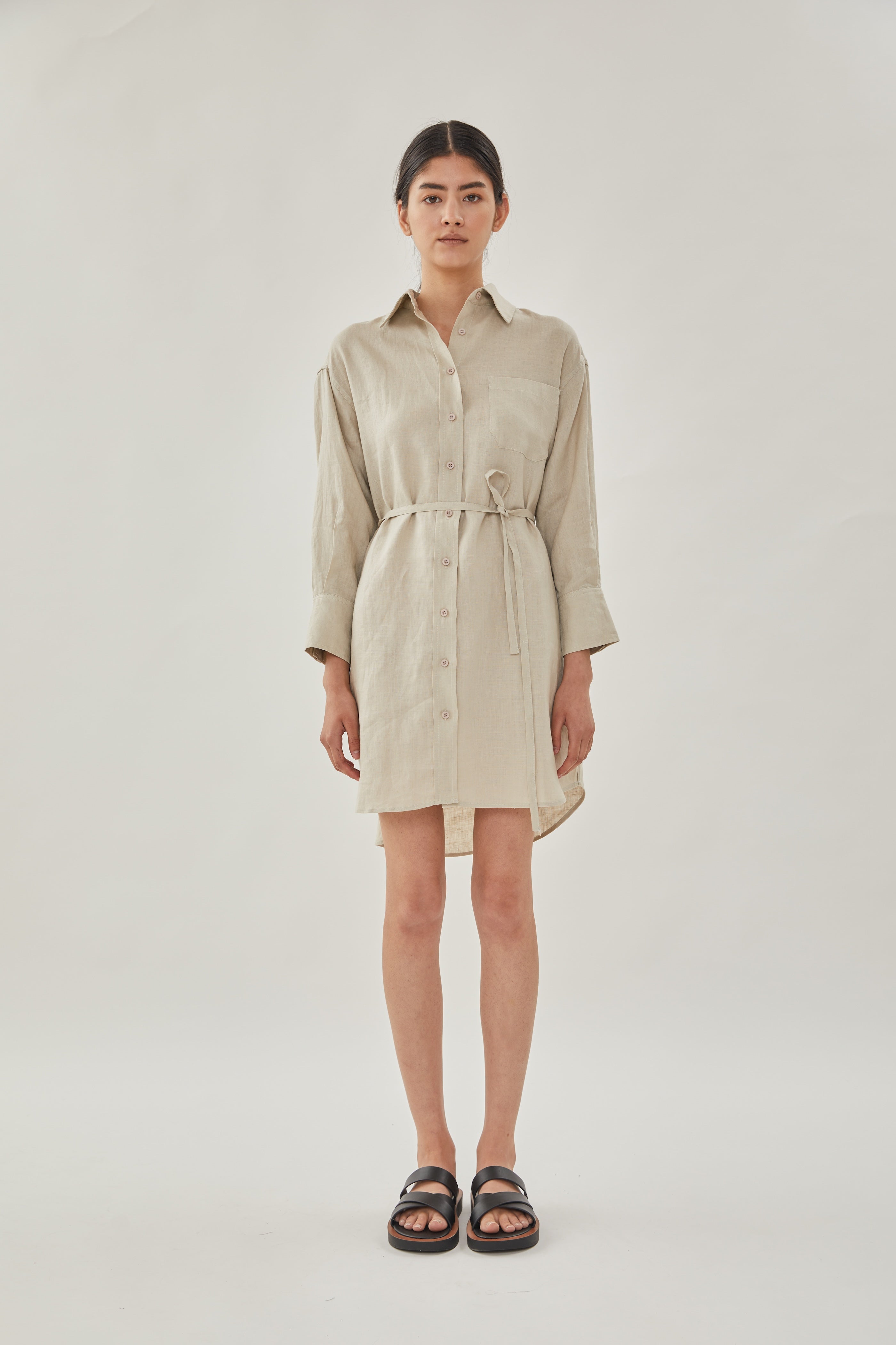 Linen Shirt Dress in Natural