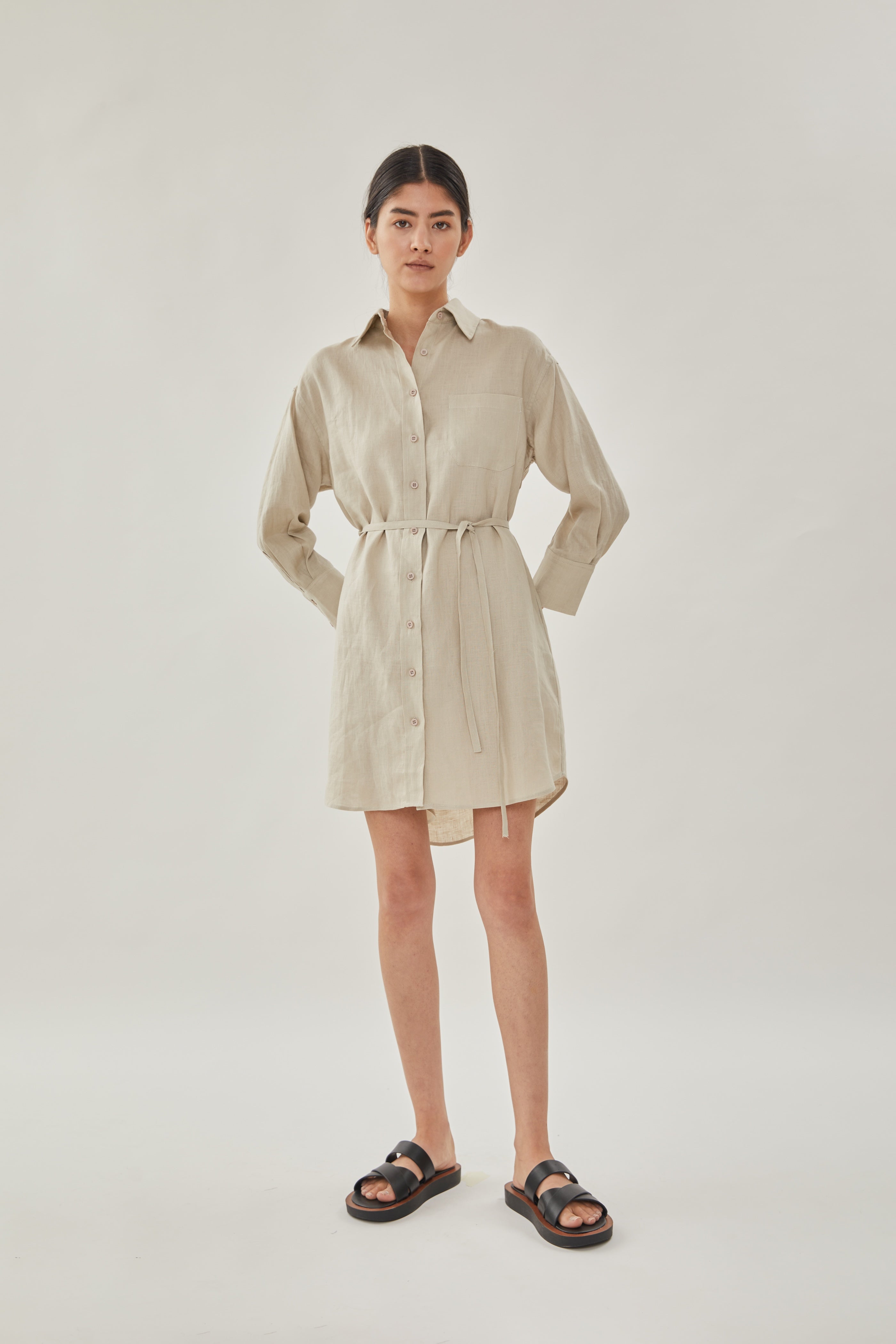 Linen Shirt Dress in Natural