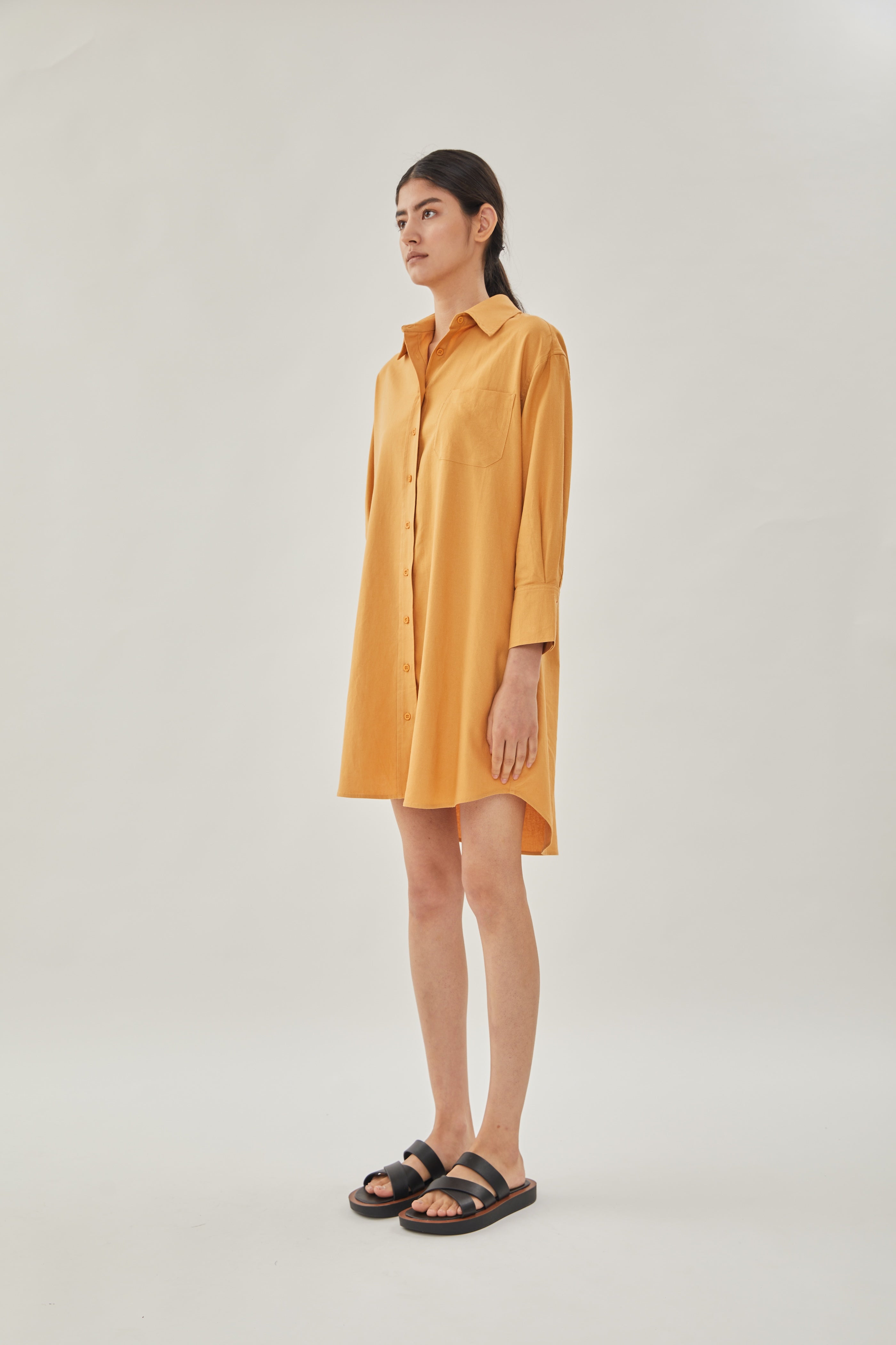 Linen Shirt Dress in Ochre
