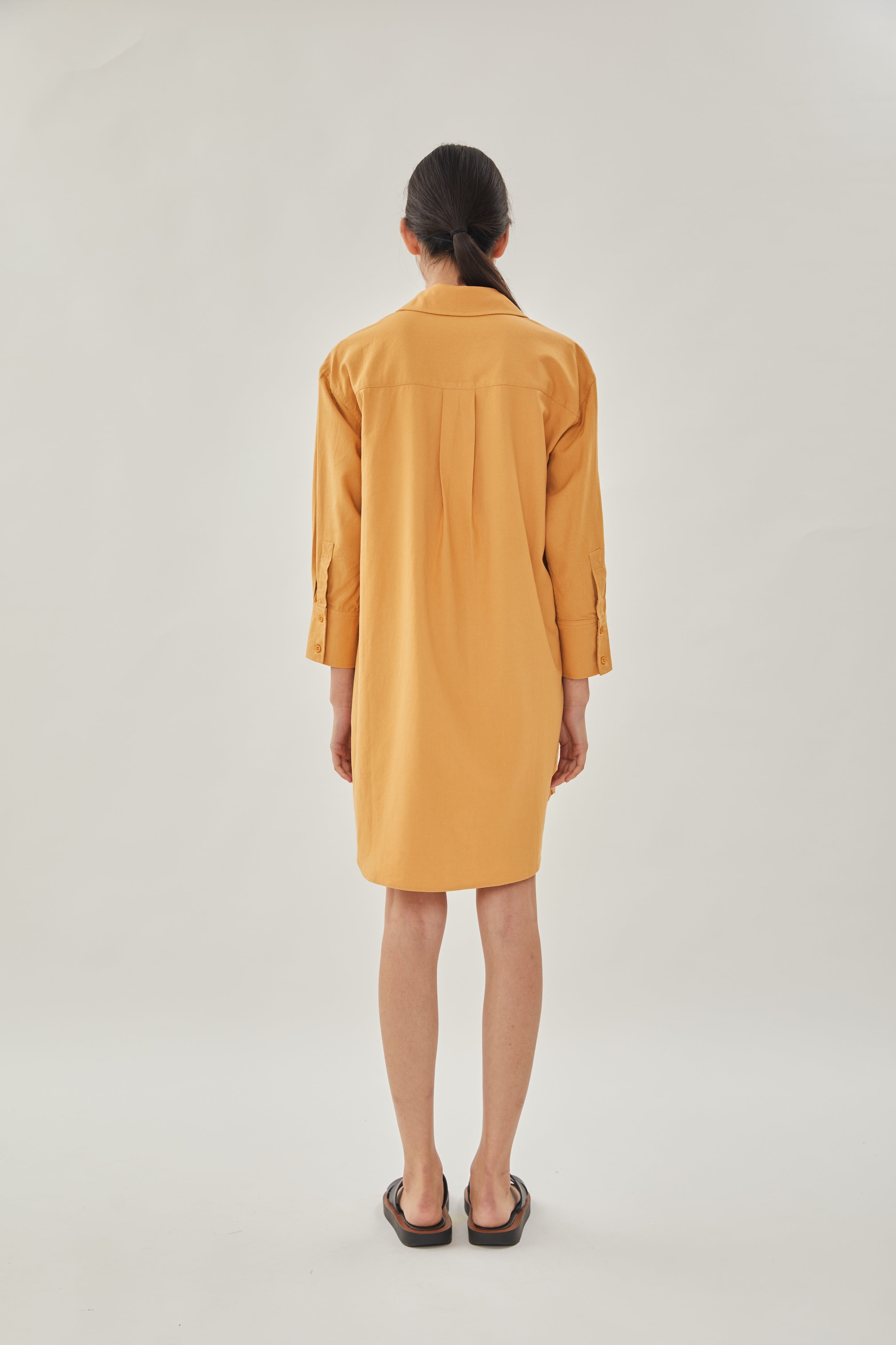 Linen Shirt Dress in Ochre