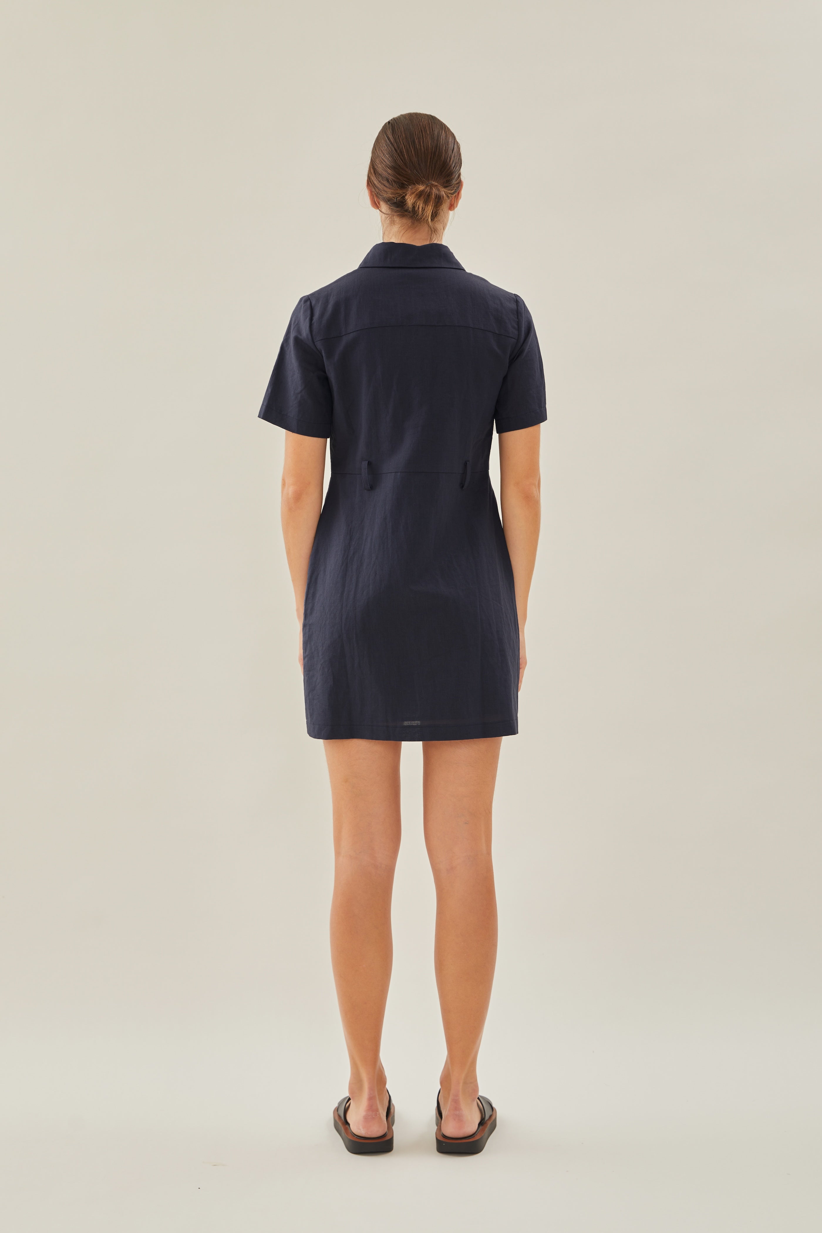 Linen Shirt Dress in Dark Navy