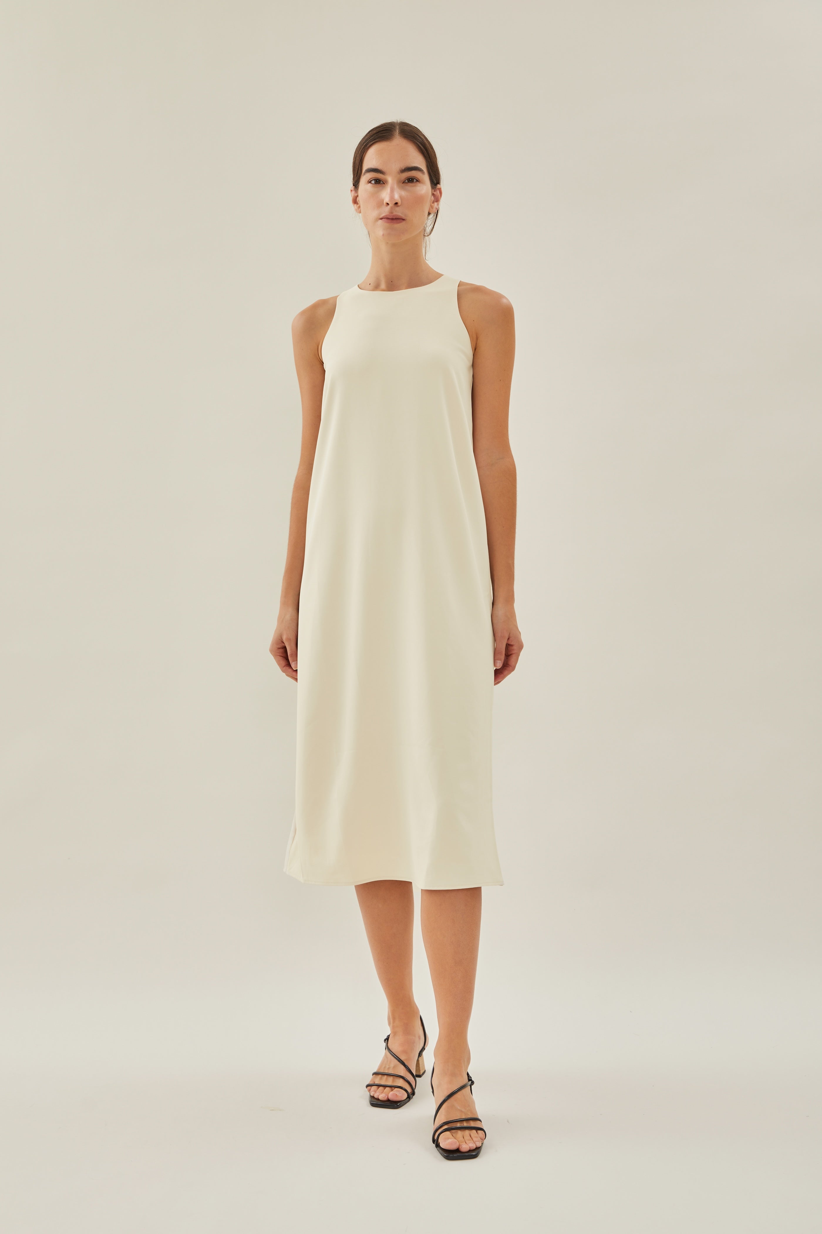Round Neck Midi Dress in Ivory