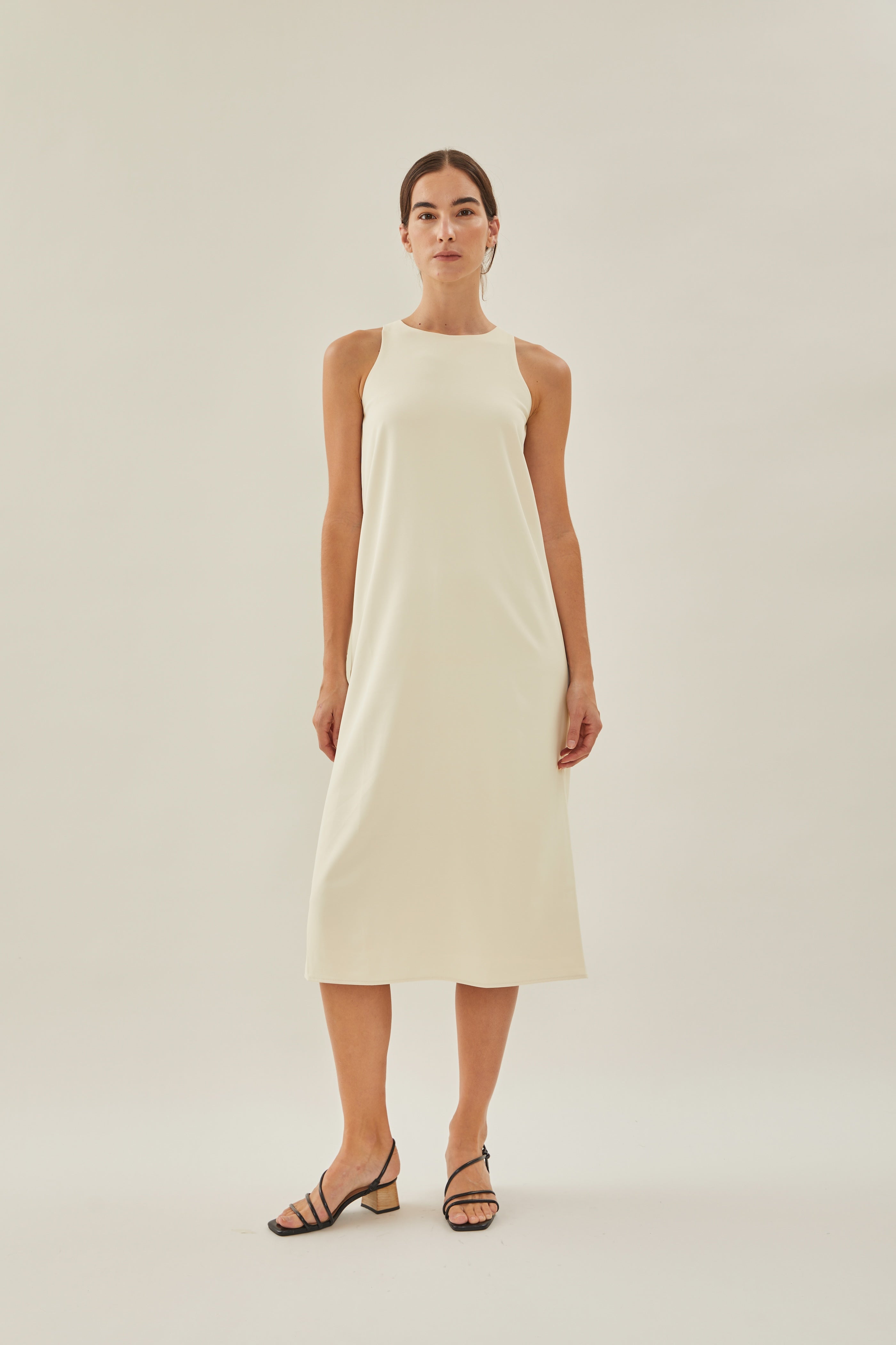 Round Neck Midi Dress in Ivory