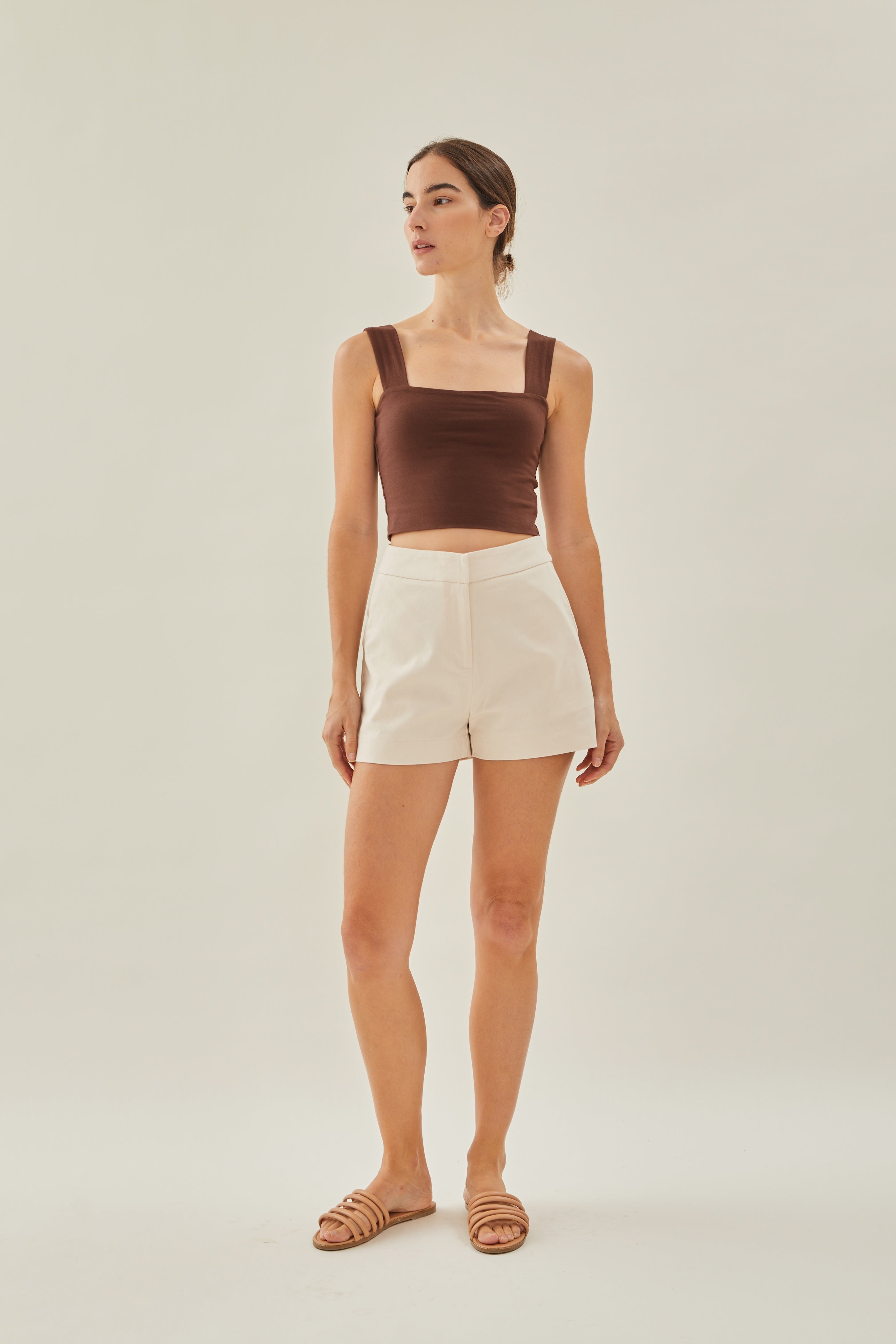 Classic Straight Neck Tank Top in Brown