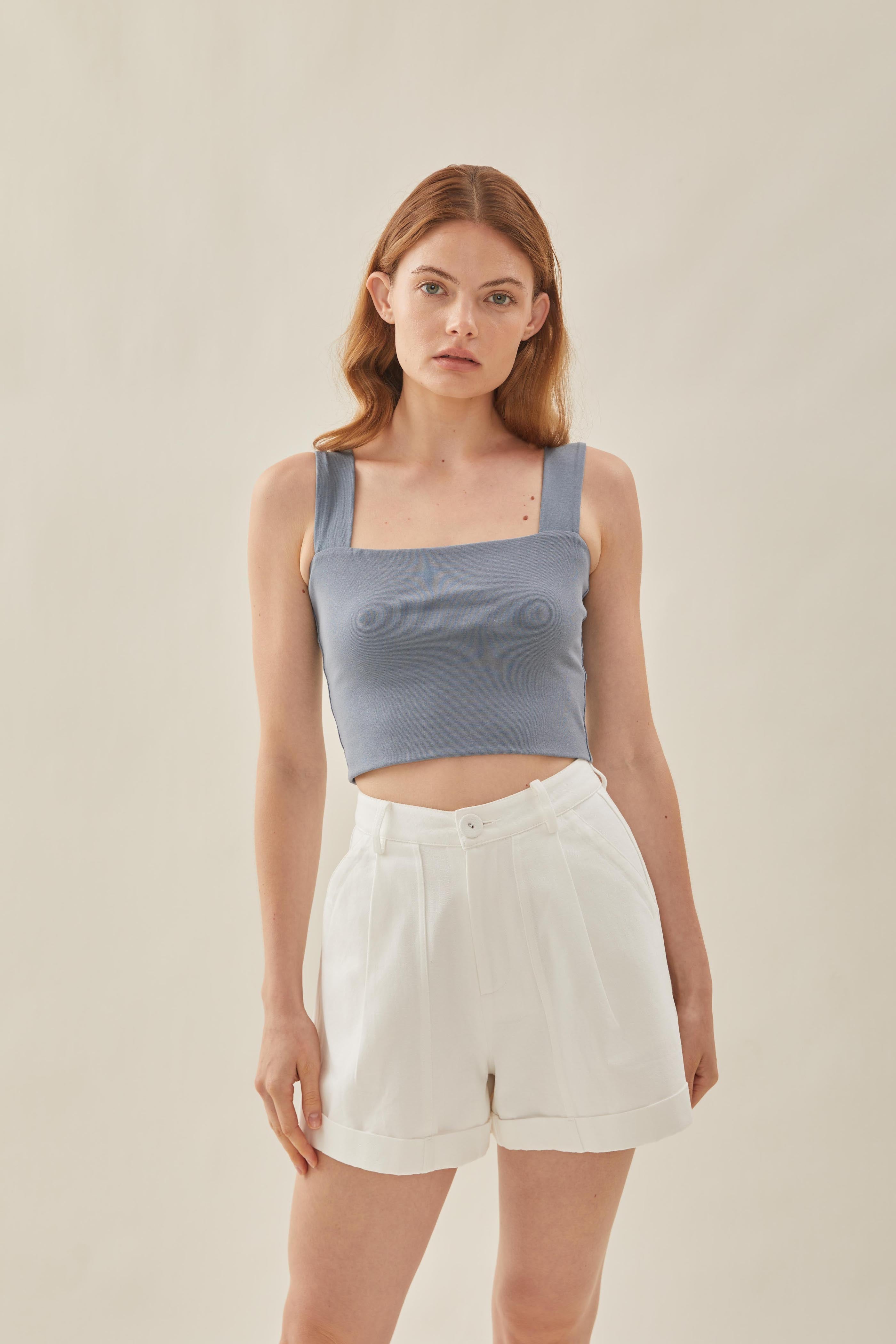 Classic Straight Neck Tank Top in Stonewash
