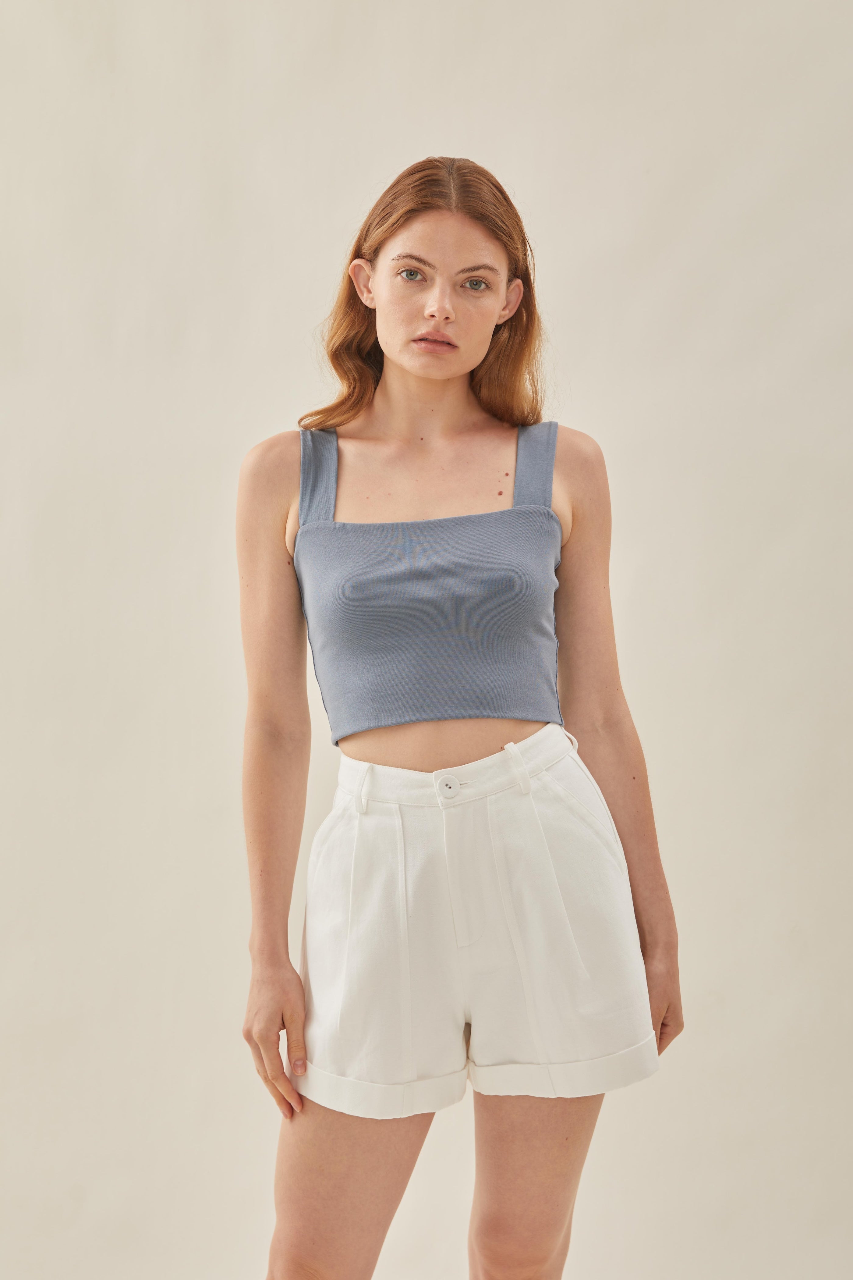 Classic Straight Neck Tank Top in Stonewash