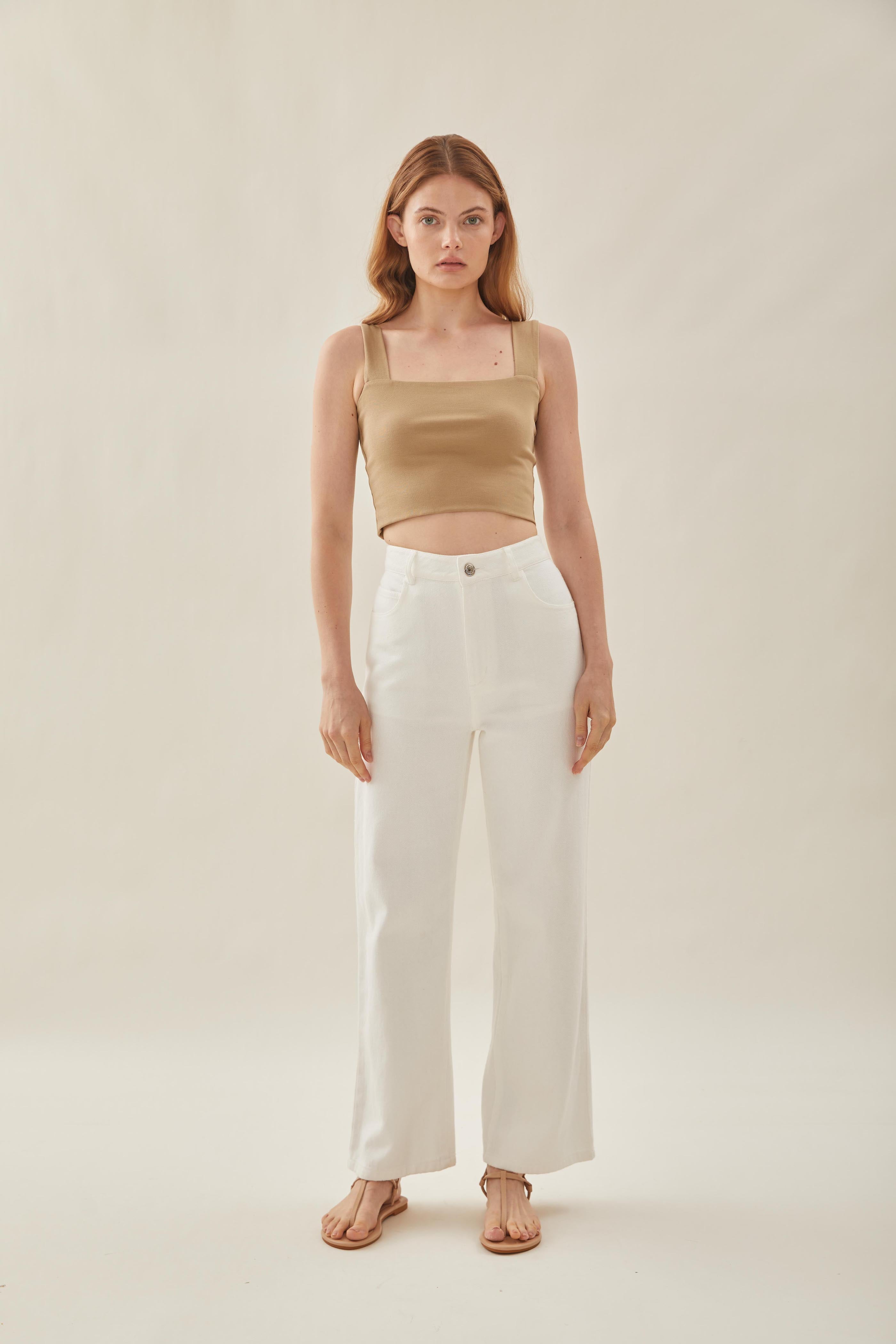 Classic Straight Neck Tank Top in Sand
