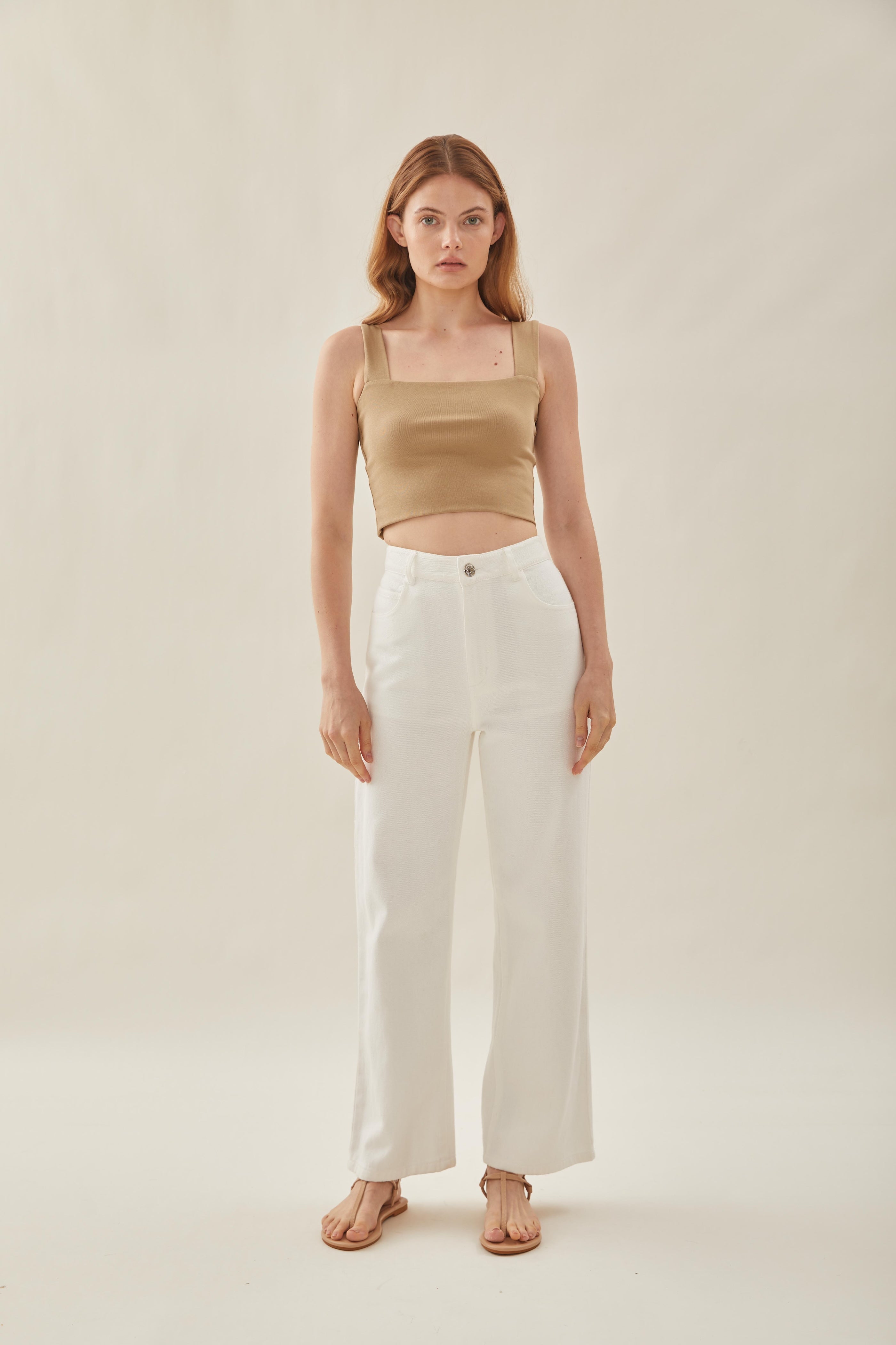 Classic Straight Neck Tank Top in Sand