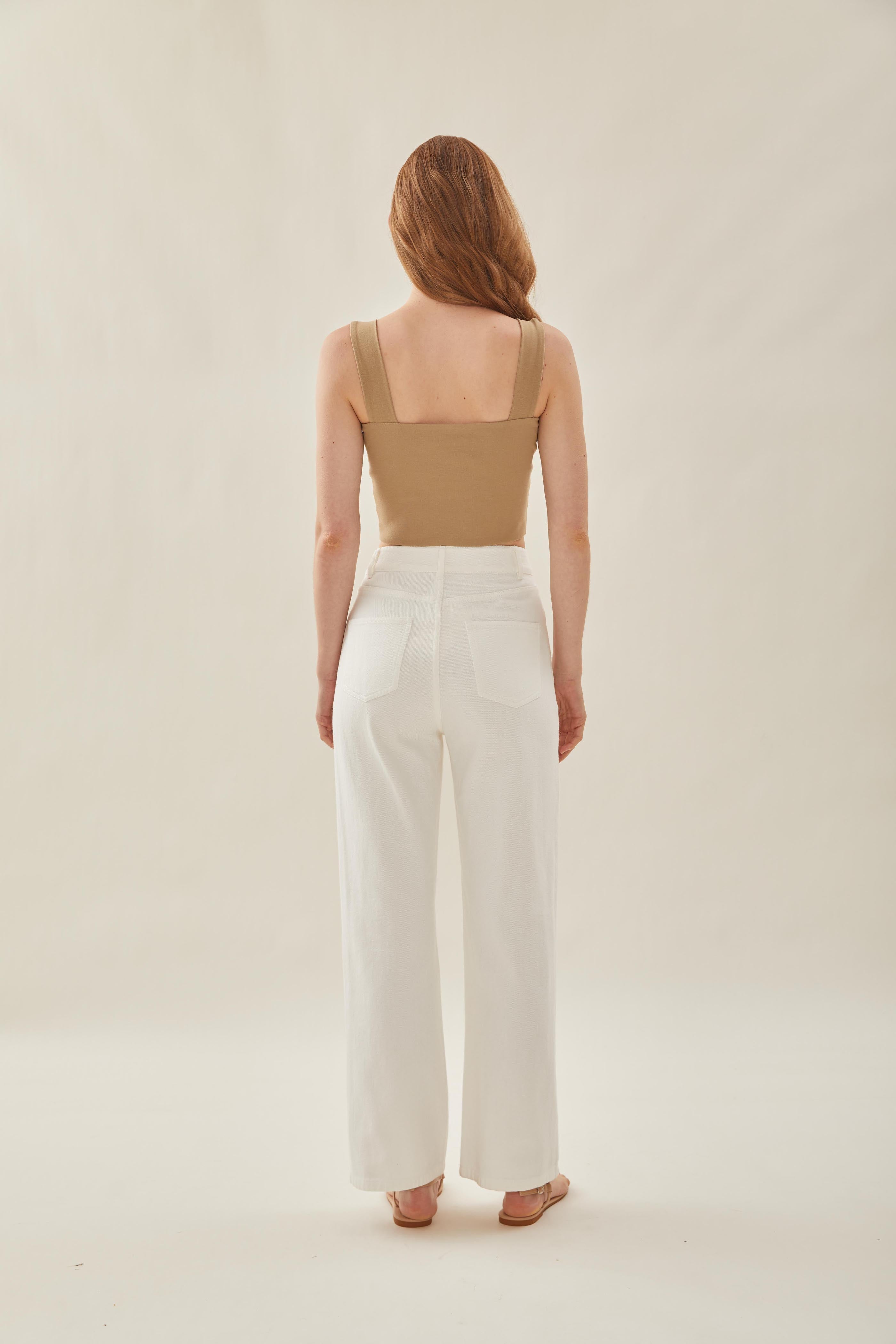 Classic Straight Neck Tank Top in Sand