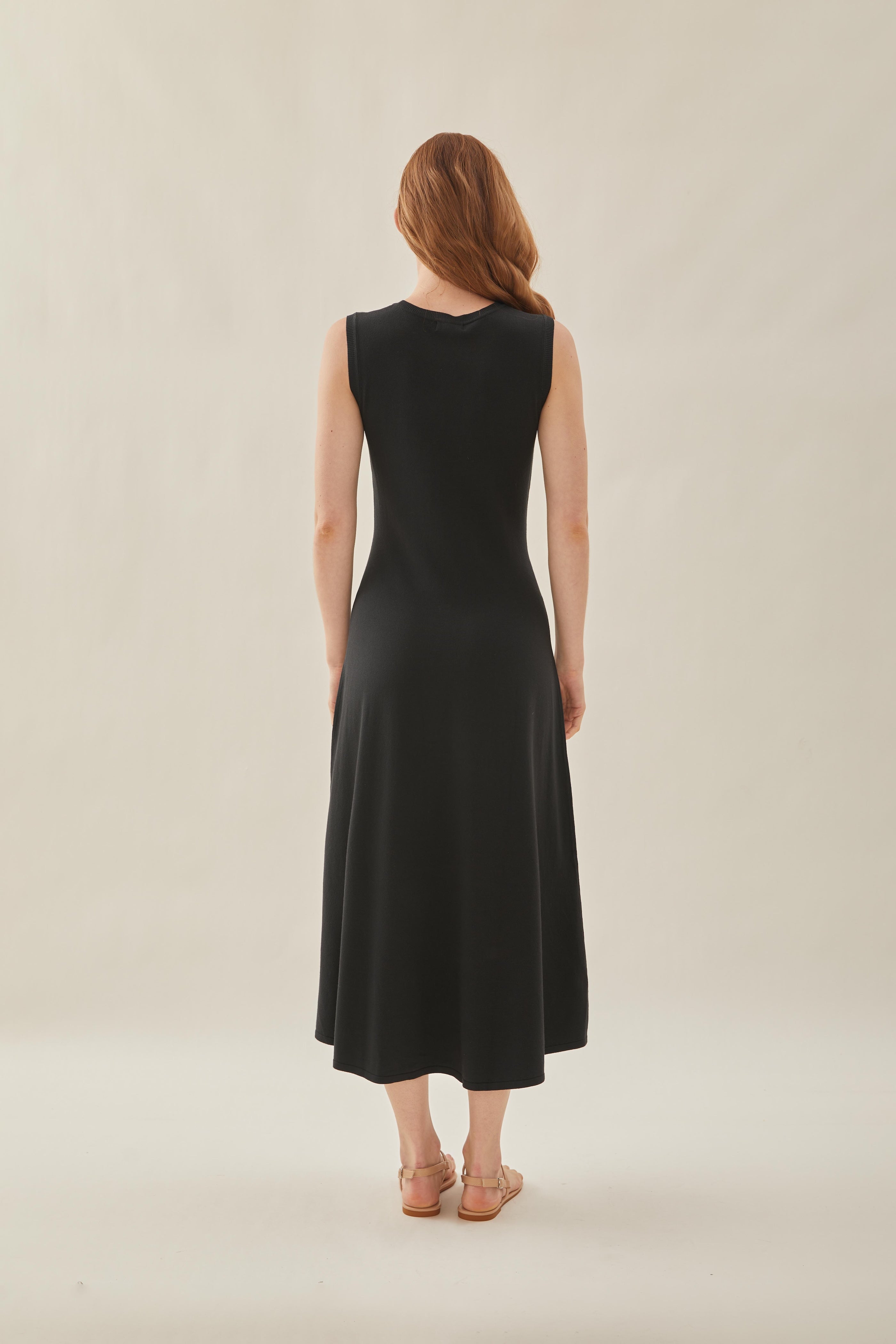 Sleeveless Knit Flare Dress in Deep Emerald