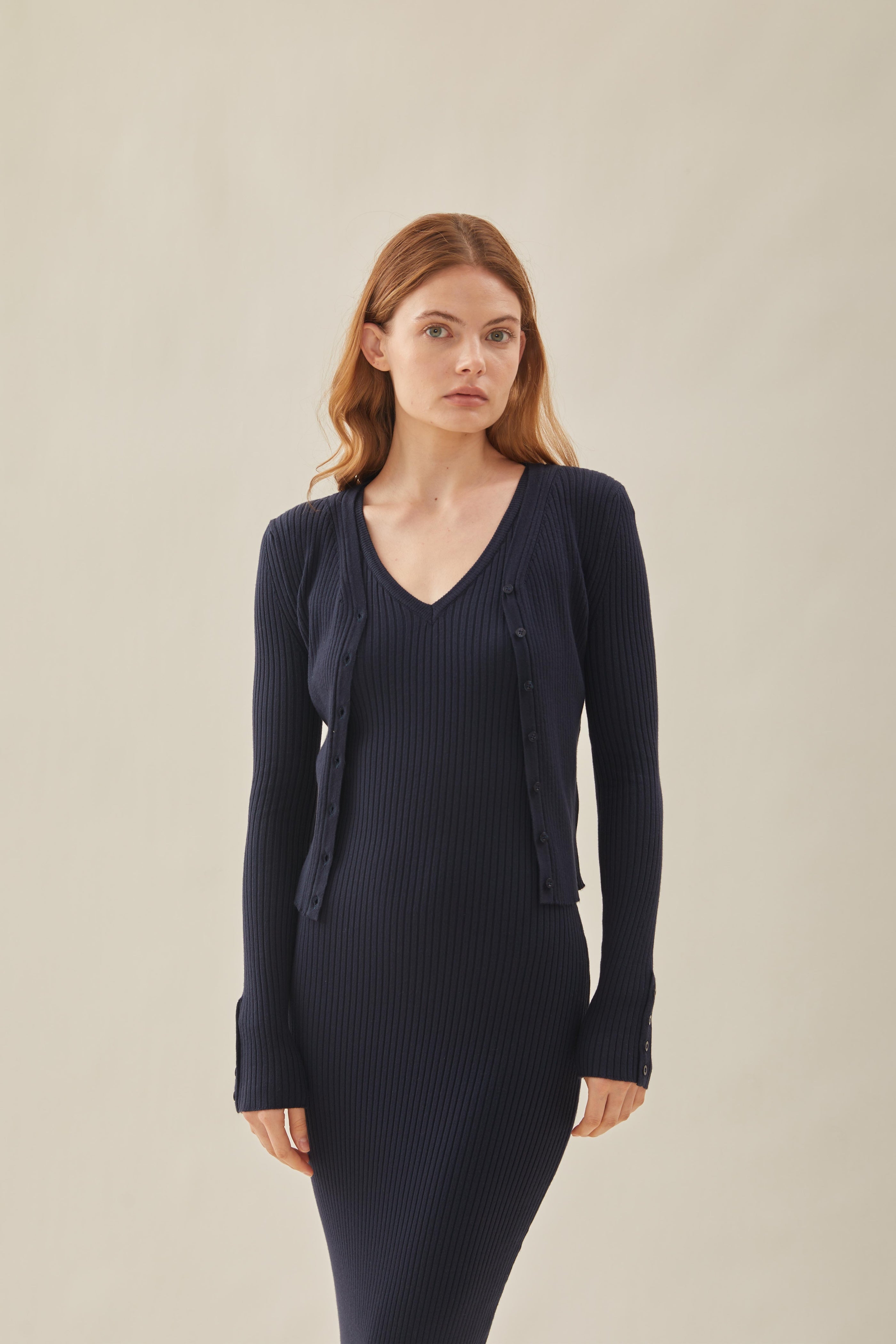 Ribbed Knit Button Down Cardigan in Midnight