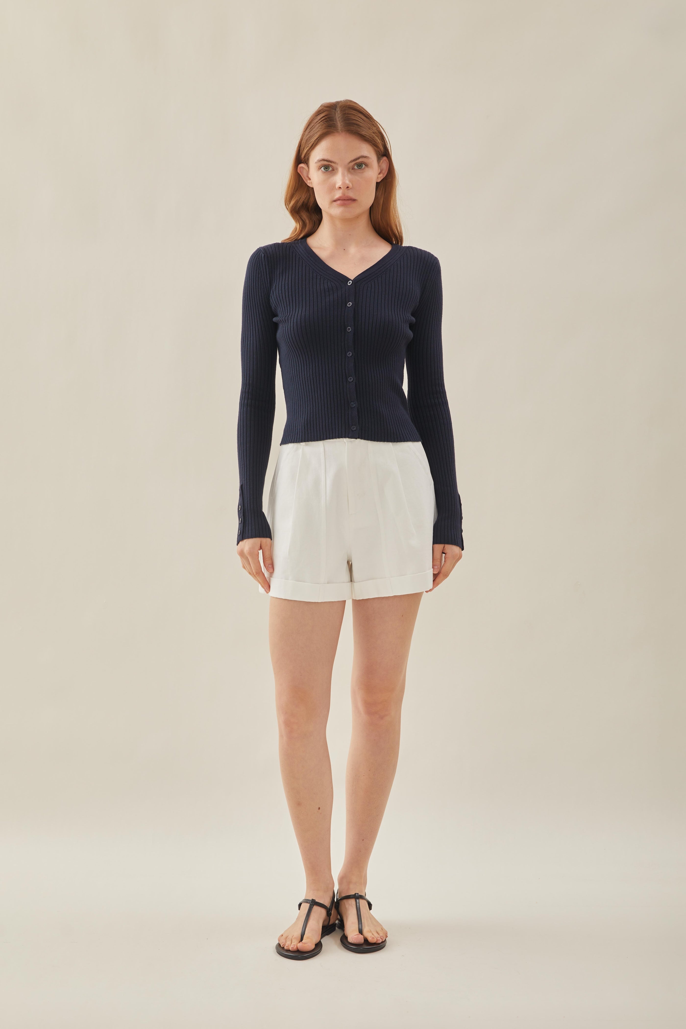 Ribbed Knit Button Down Cardigan in Midnight