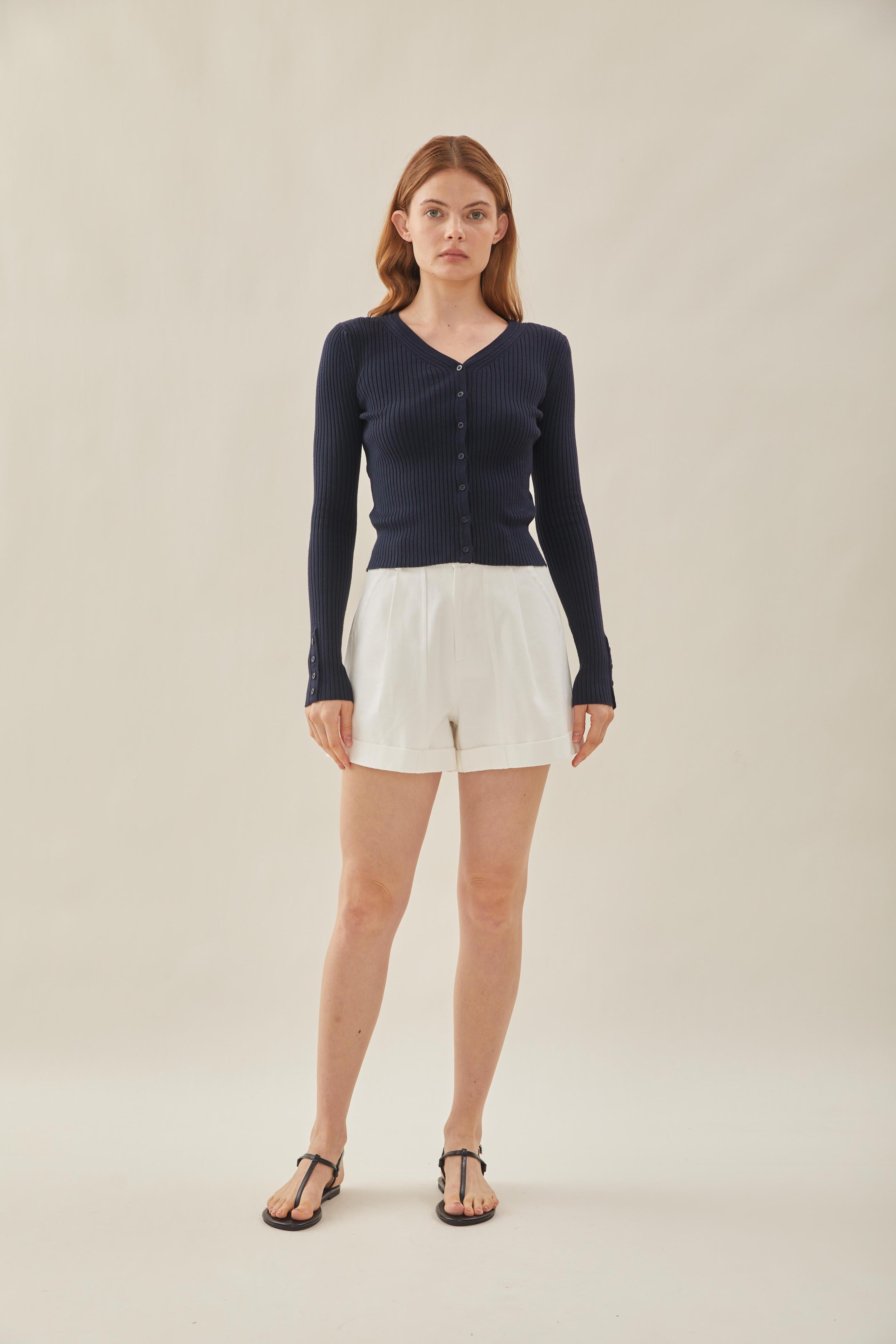 Ribbed Knit Button Down Cardigan in Midnight