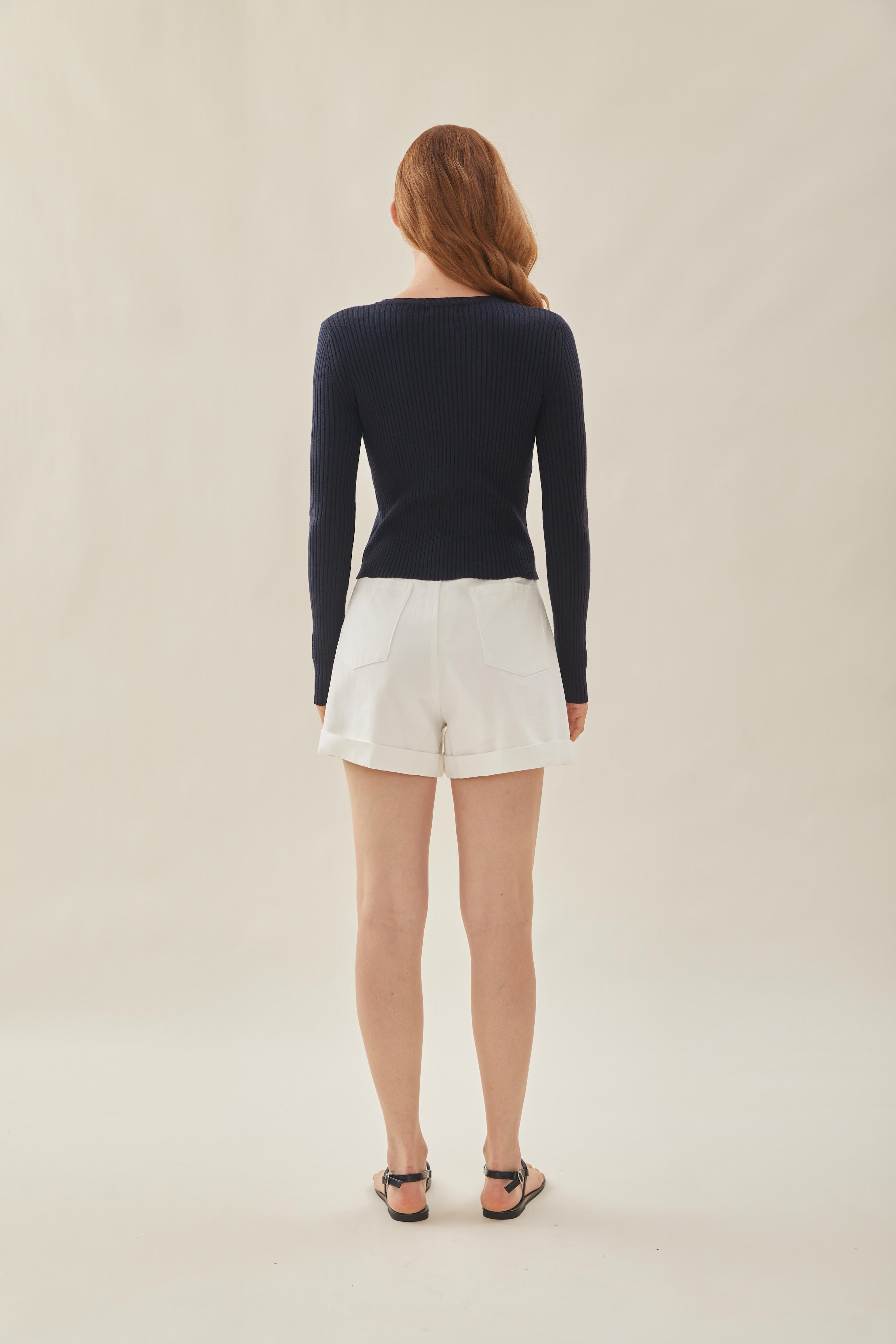 Ribbed Knit Button Down Cardigan in Midnight