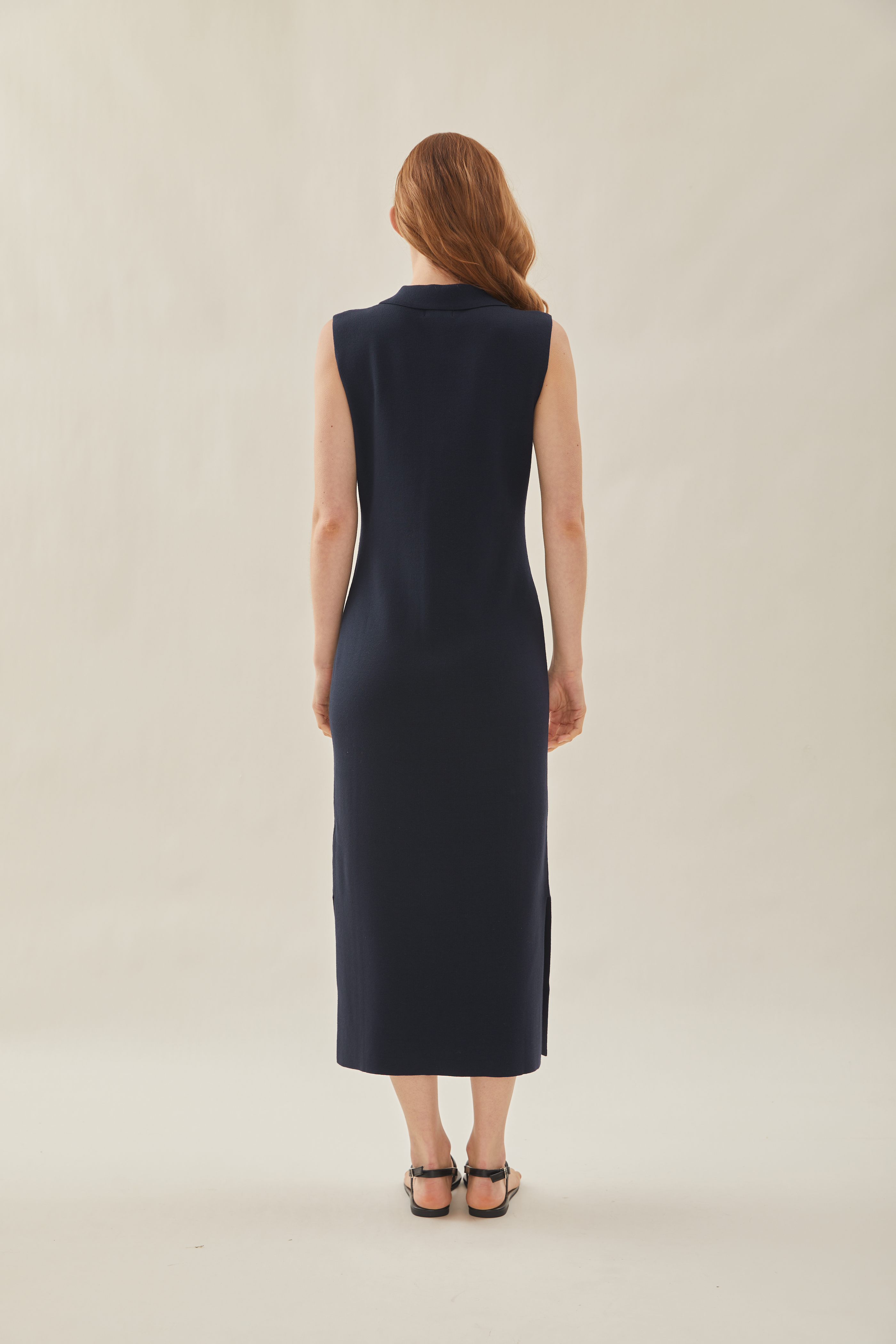 Collared Sleeveless Knit Shift Dress in Midnight