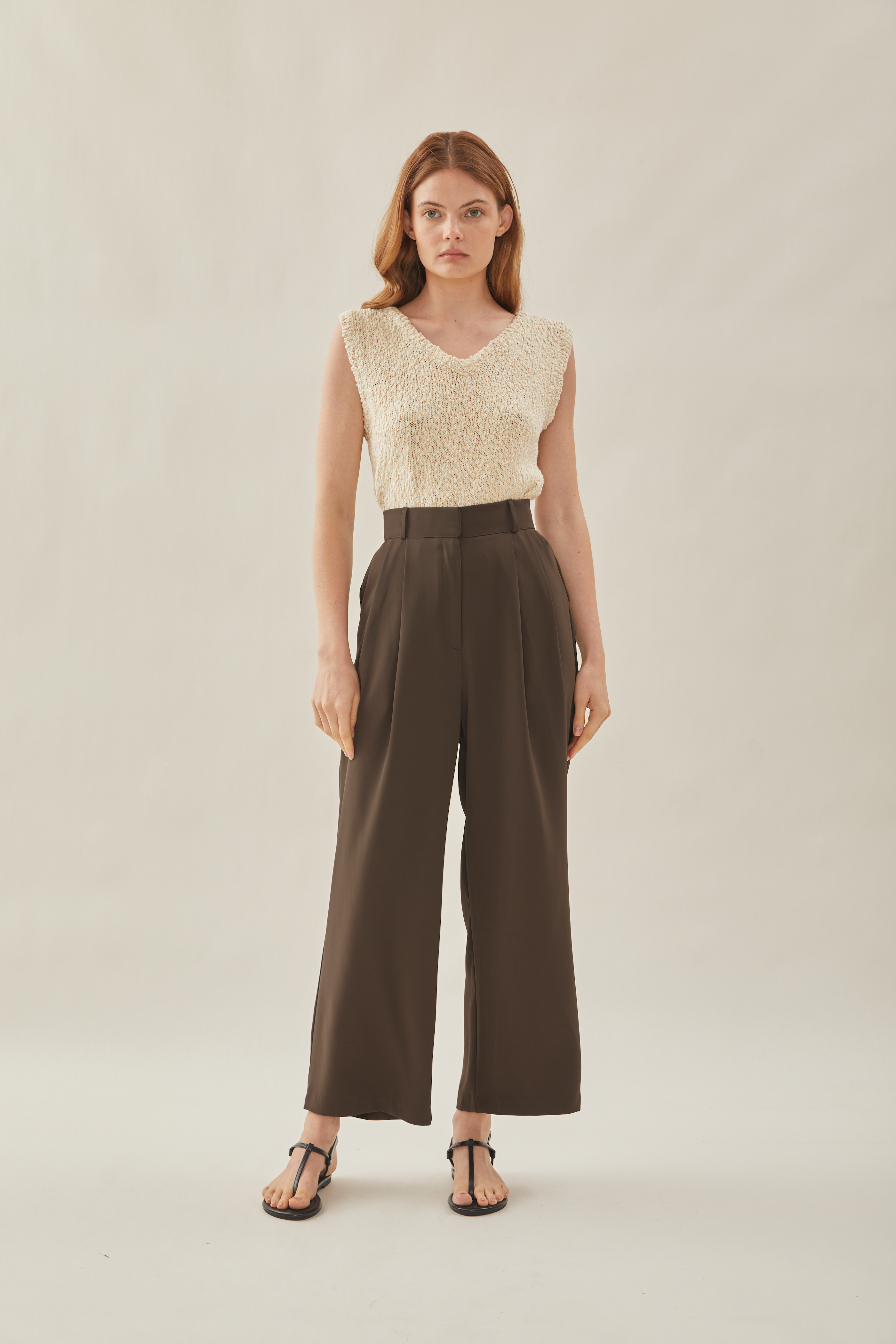 Tailored Wide Leg Pants in Toffee