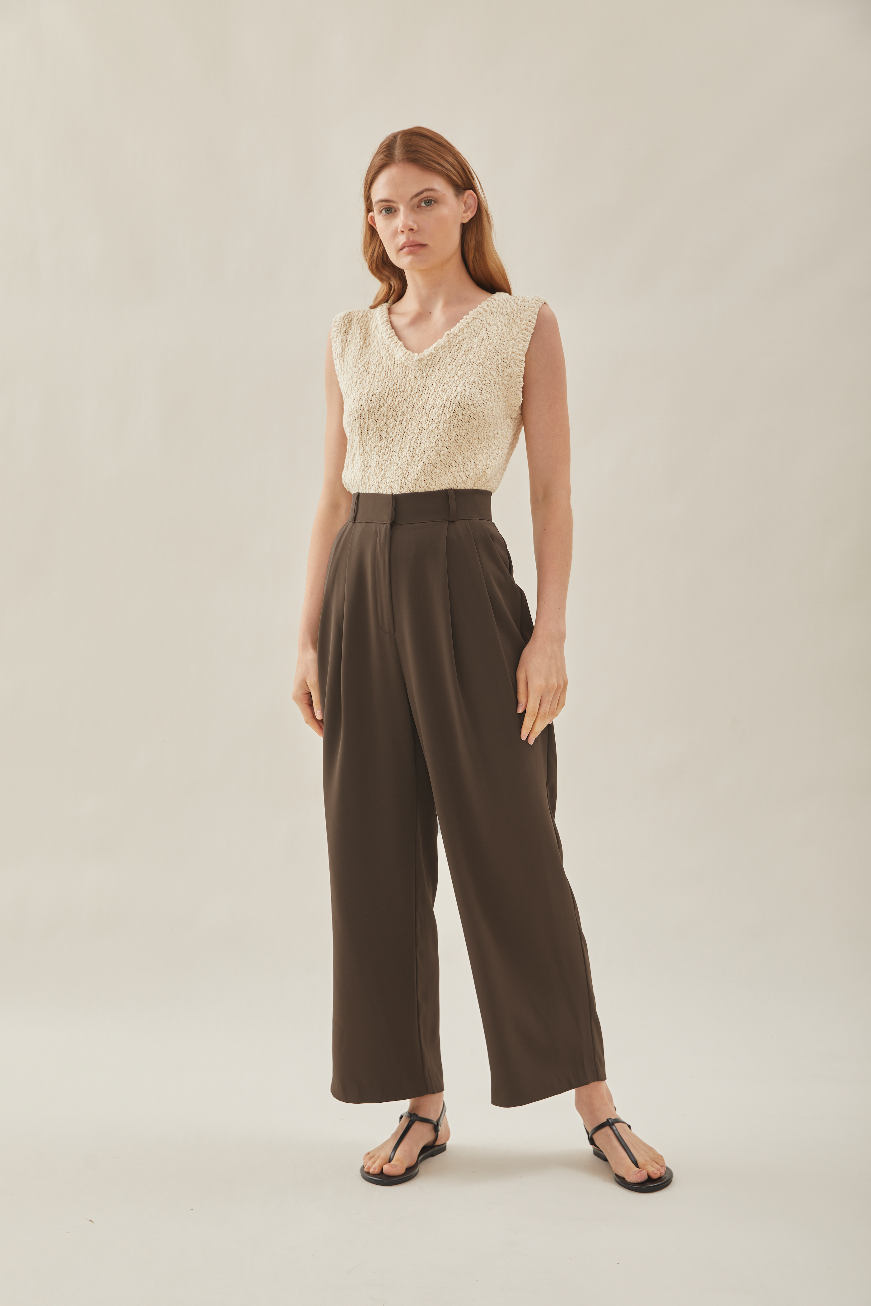 Tailored Wide Leg Pants in Toffee