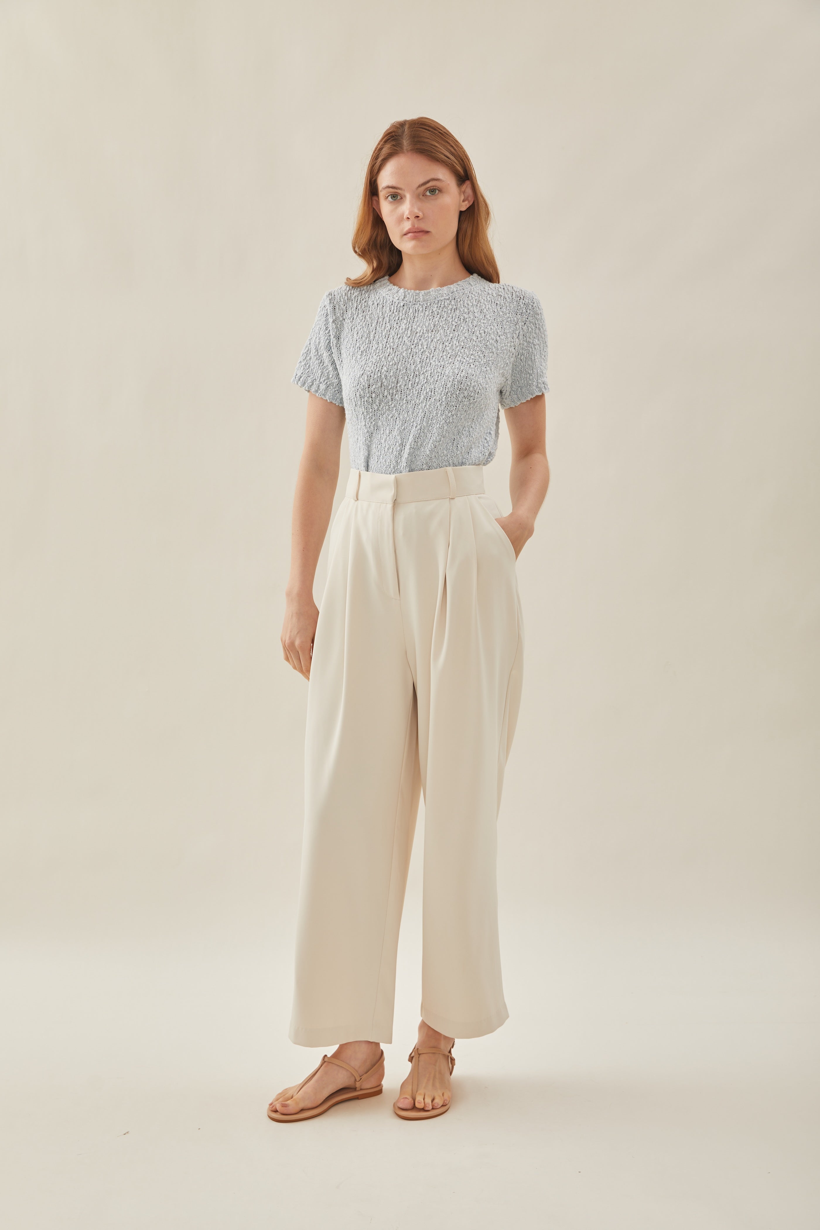 Tailored Wide Leg Pants in Natural
