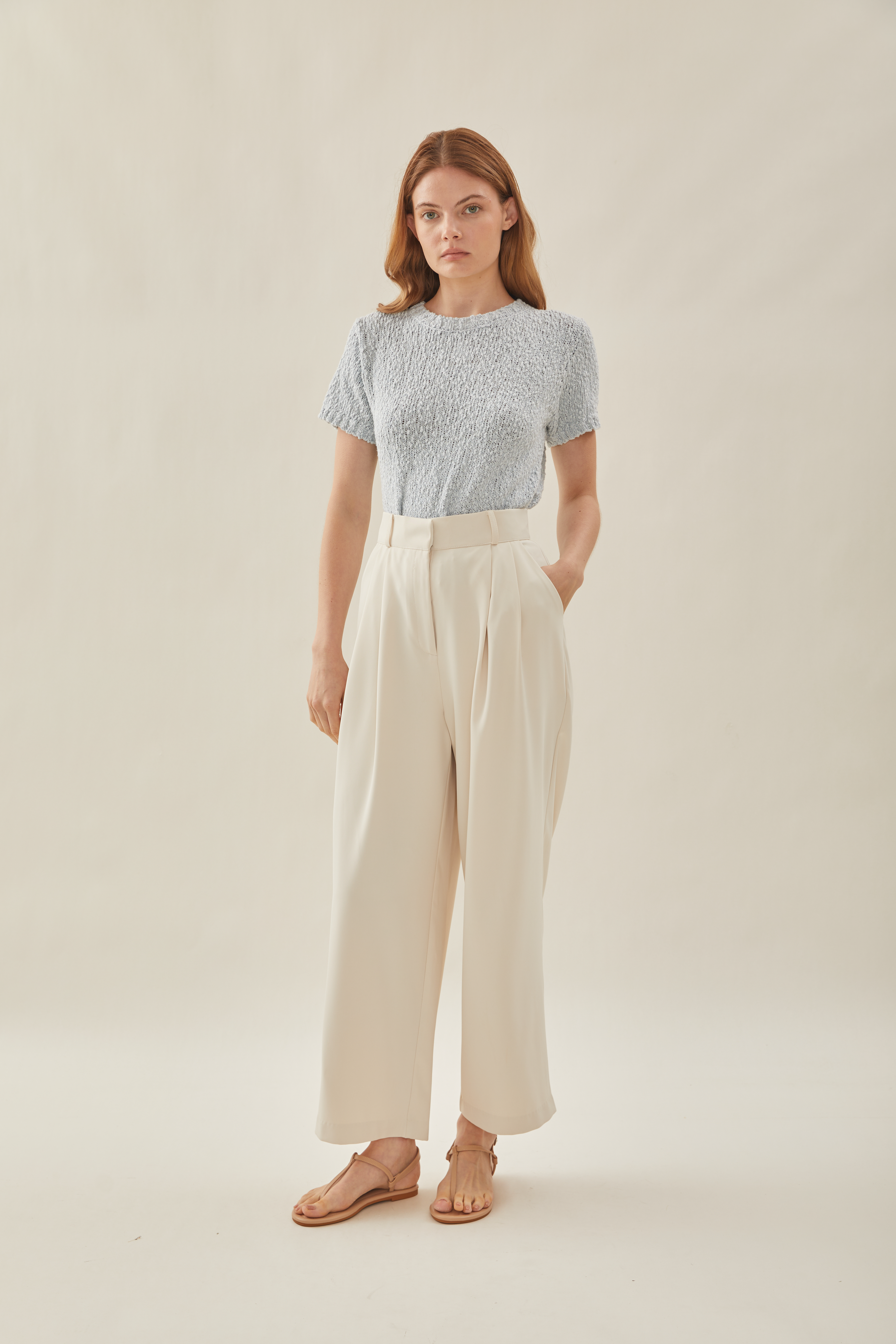 Tailored Wide Leg Pants in Natural