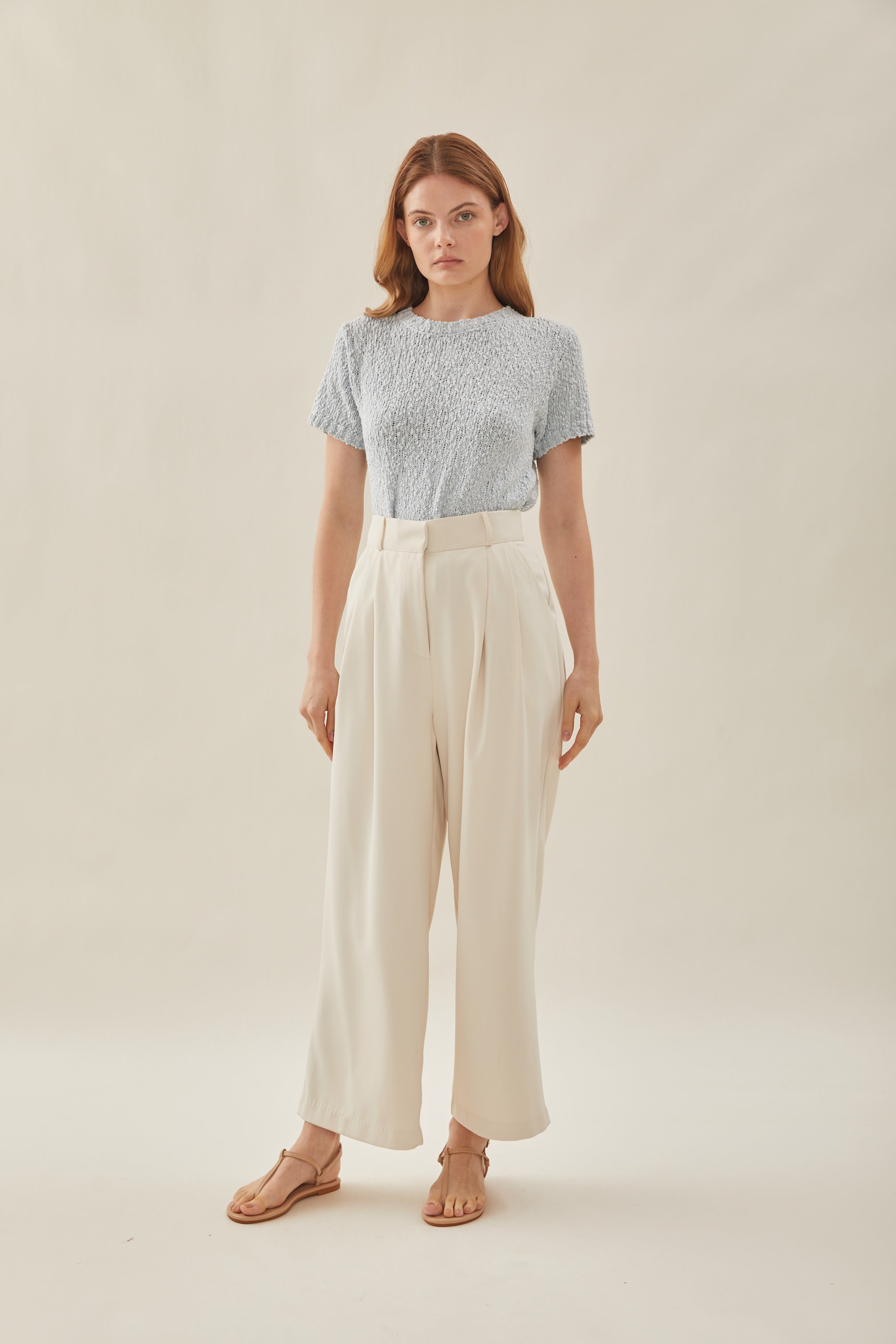 Tailored Wide Leg Pants in Natural