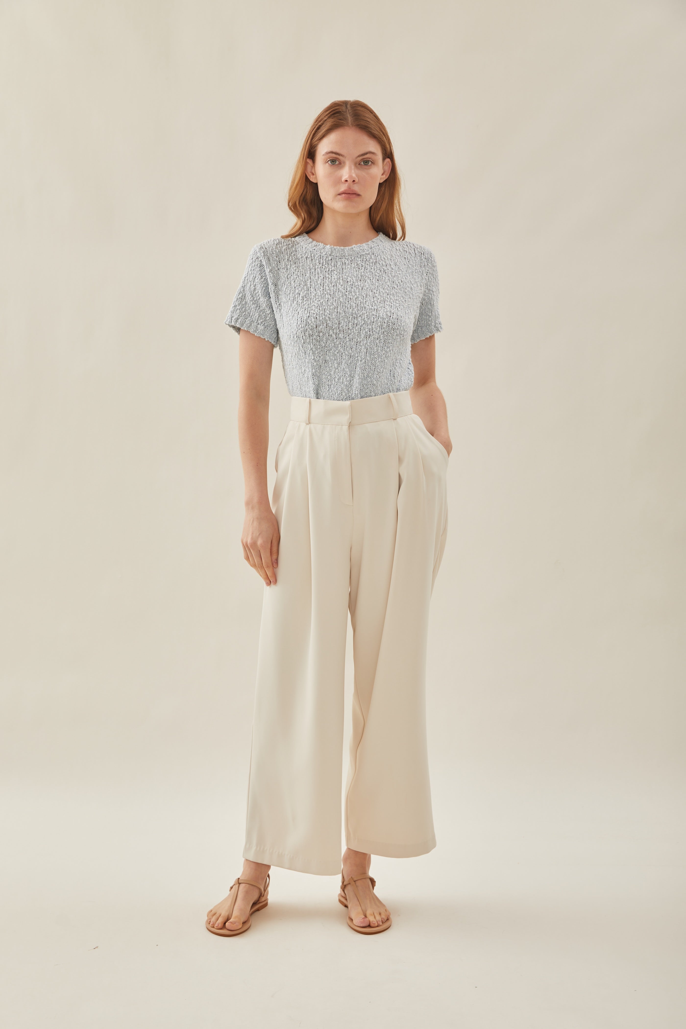 Tailored Wide Leg Pants in Natural