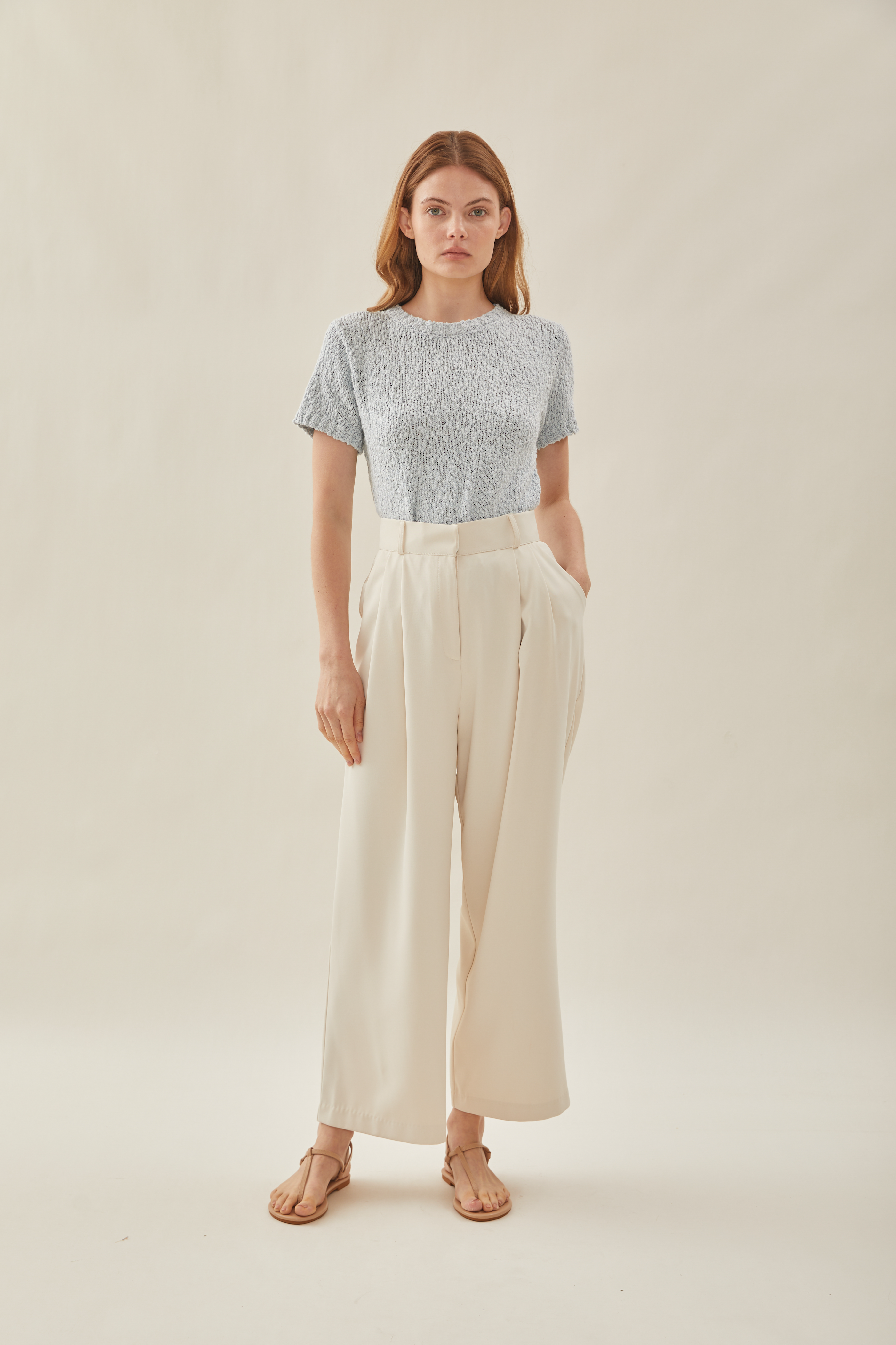 Tailored Wide Leg Pants in Natural