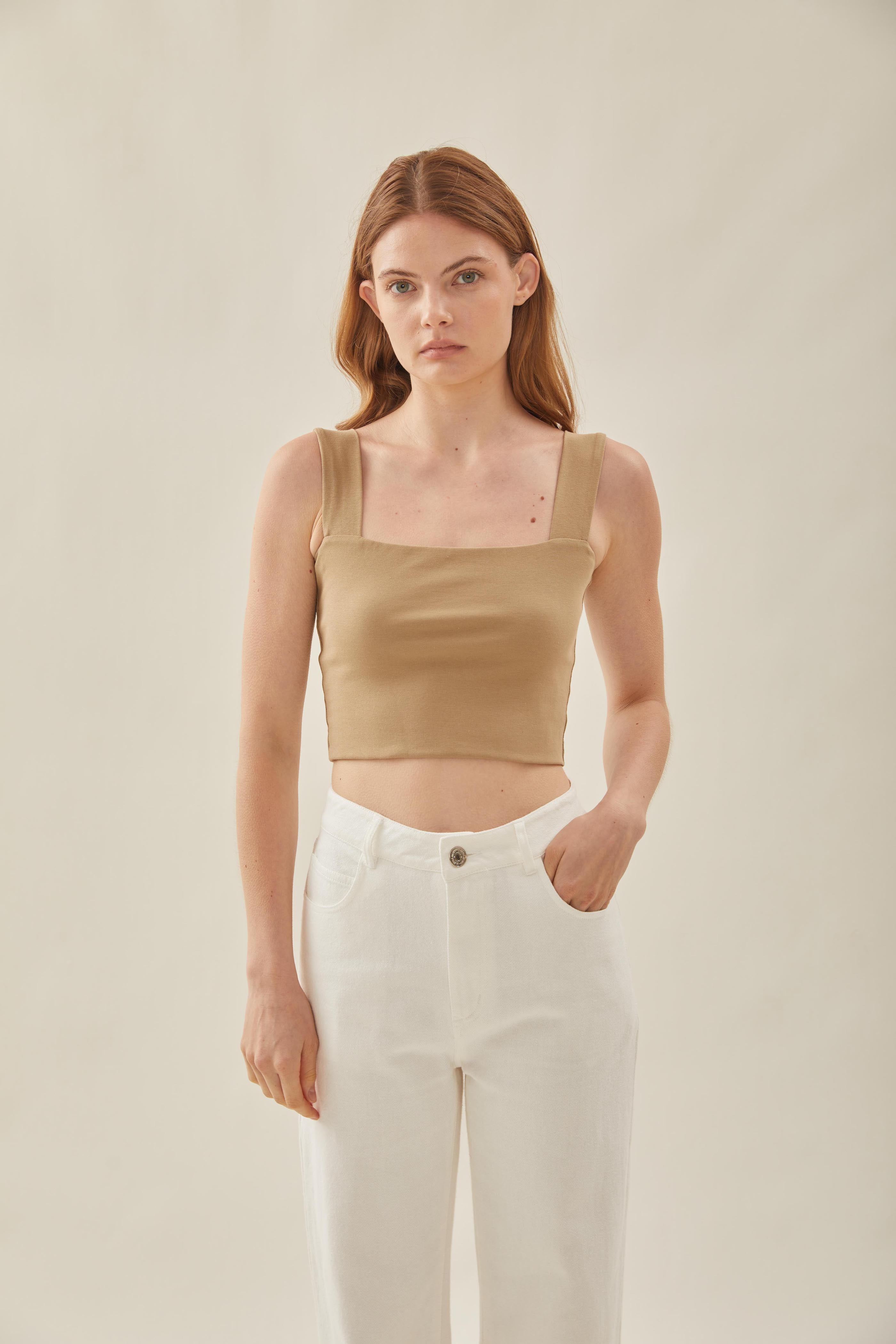 Classic Straight Neck Tank Top in Sand