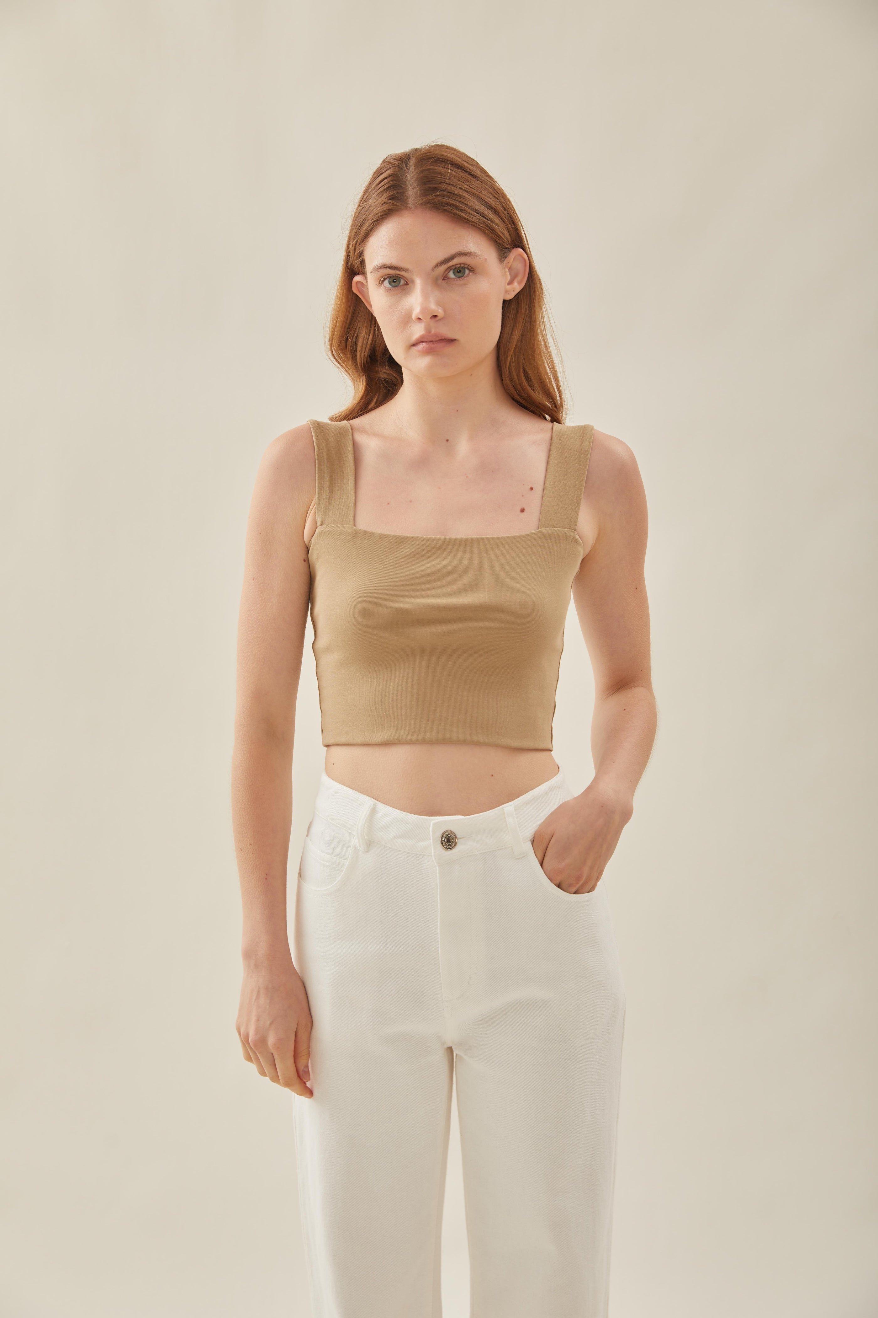 Classic Straight Neck Tank Top in Sand