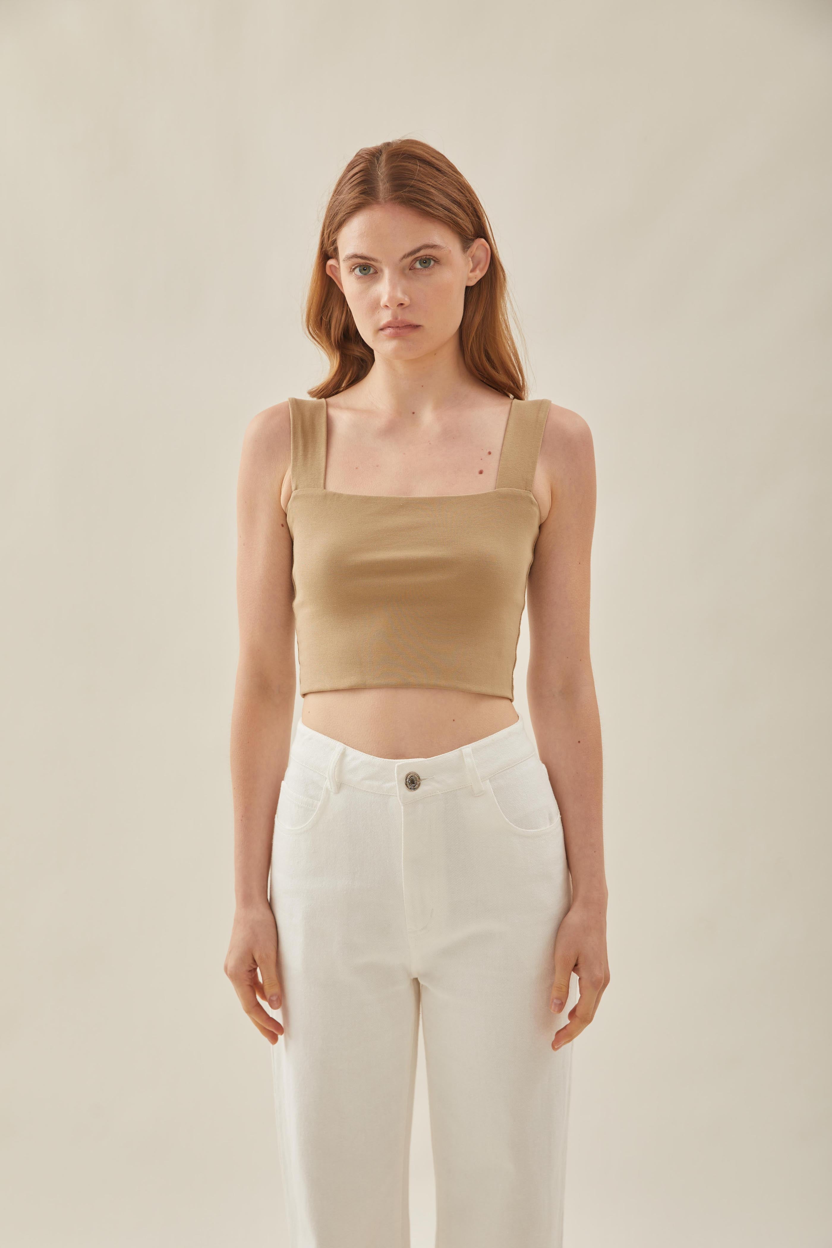 Classic Straight Neck Tank Top in Sand