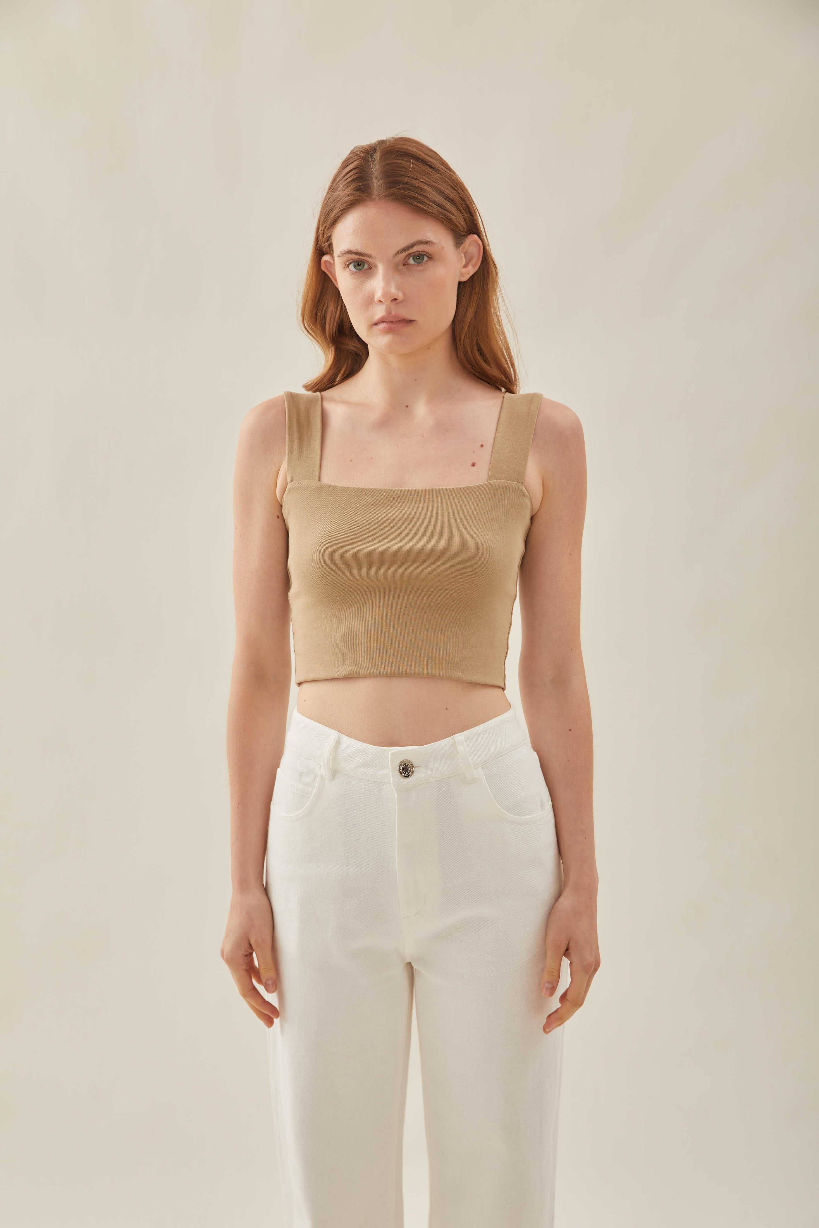 Classic Straight Neck Tank Top in Sand