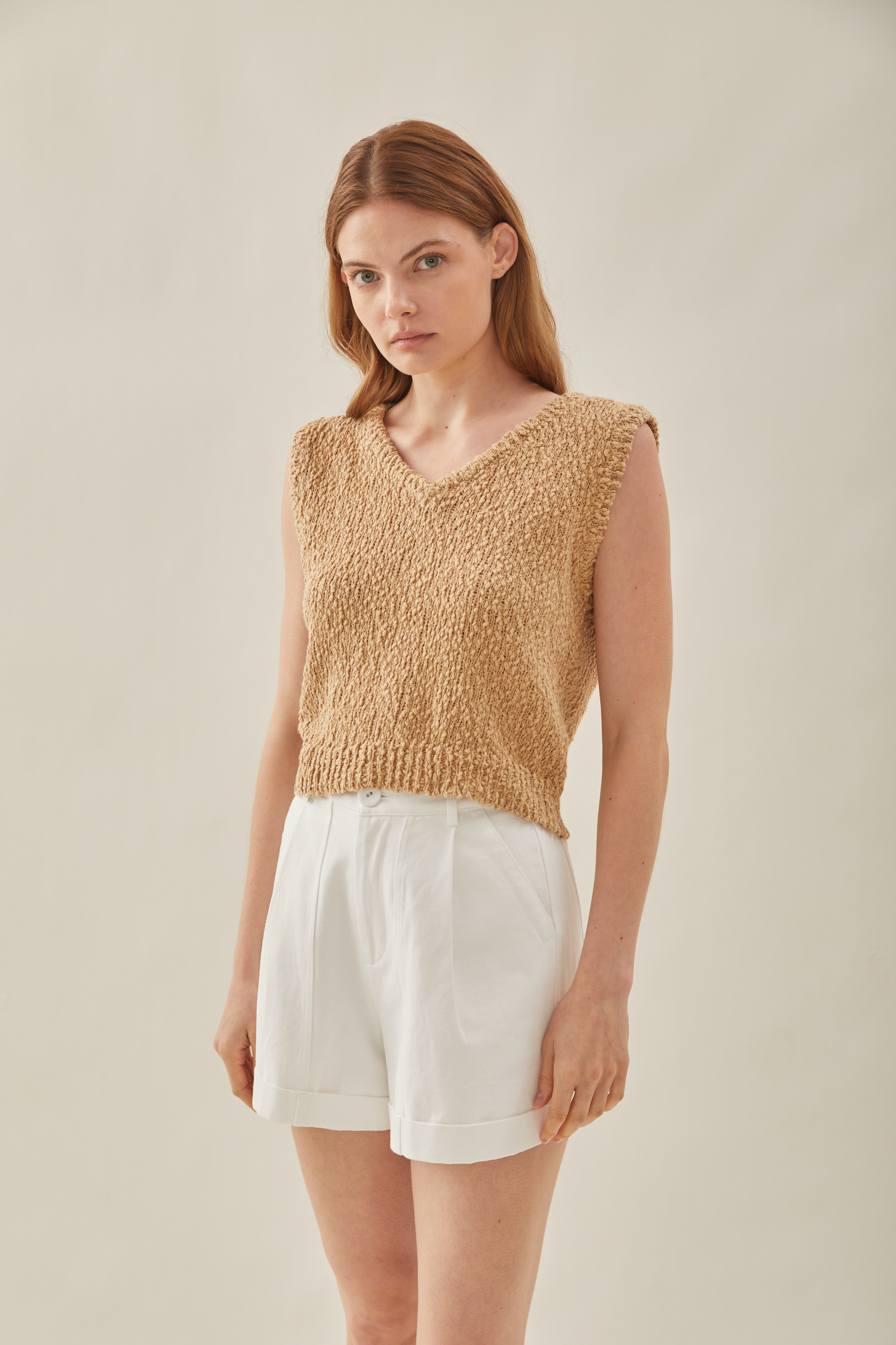 Textured Knit Vest in Oak