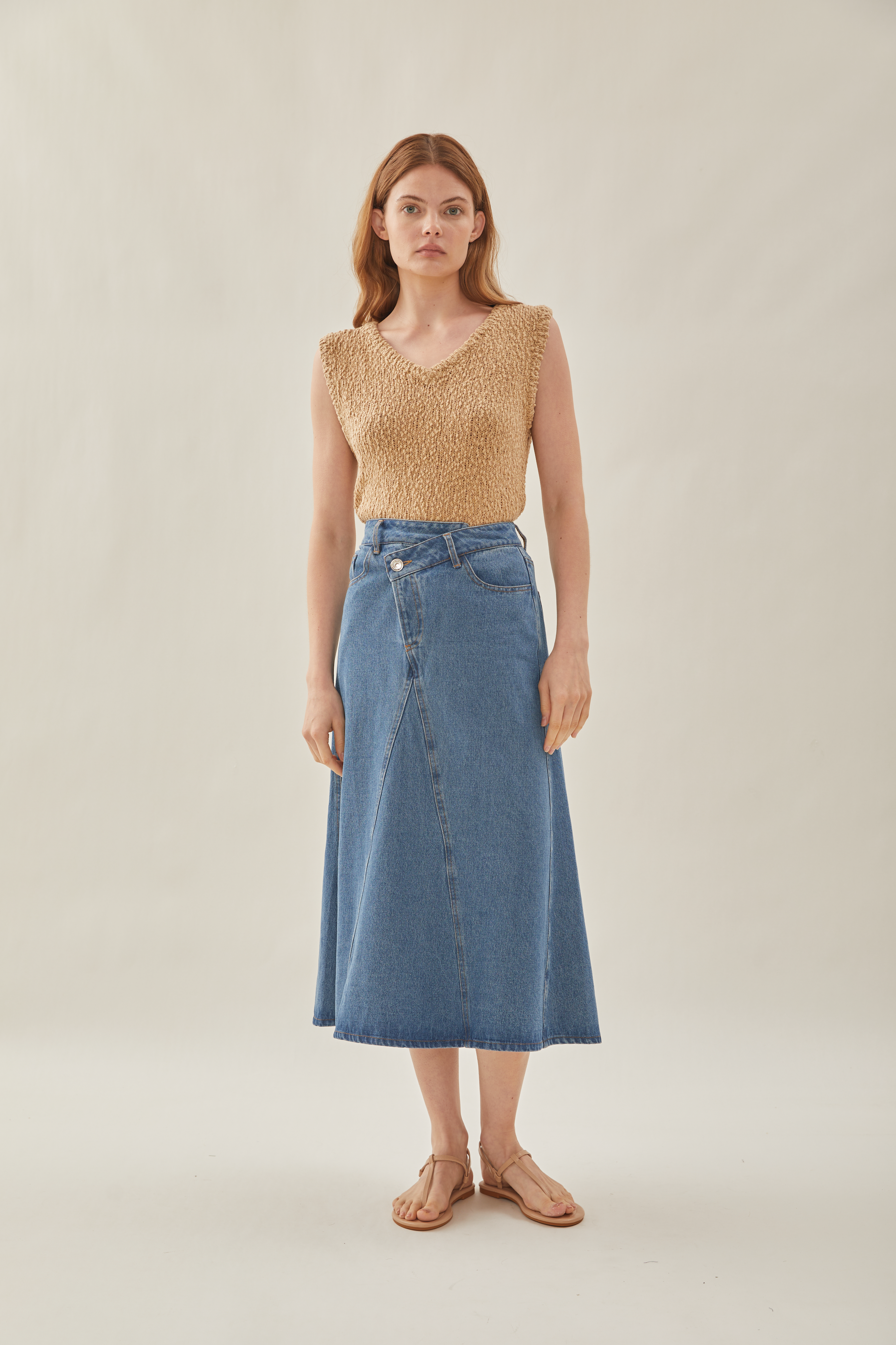 Asymmetrical Waist Denim Skirt in Indigo