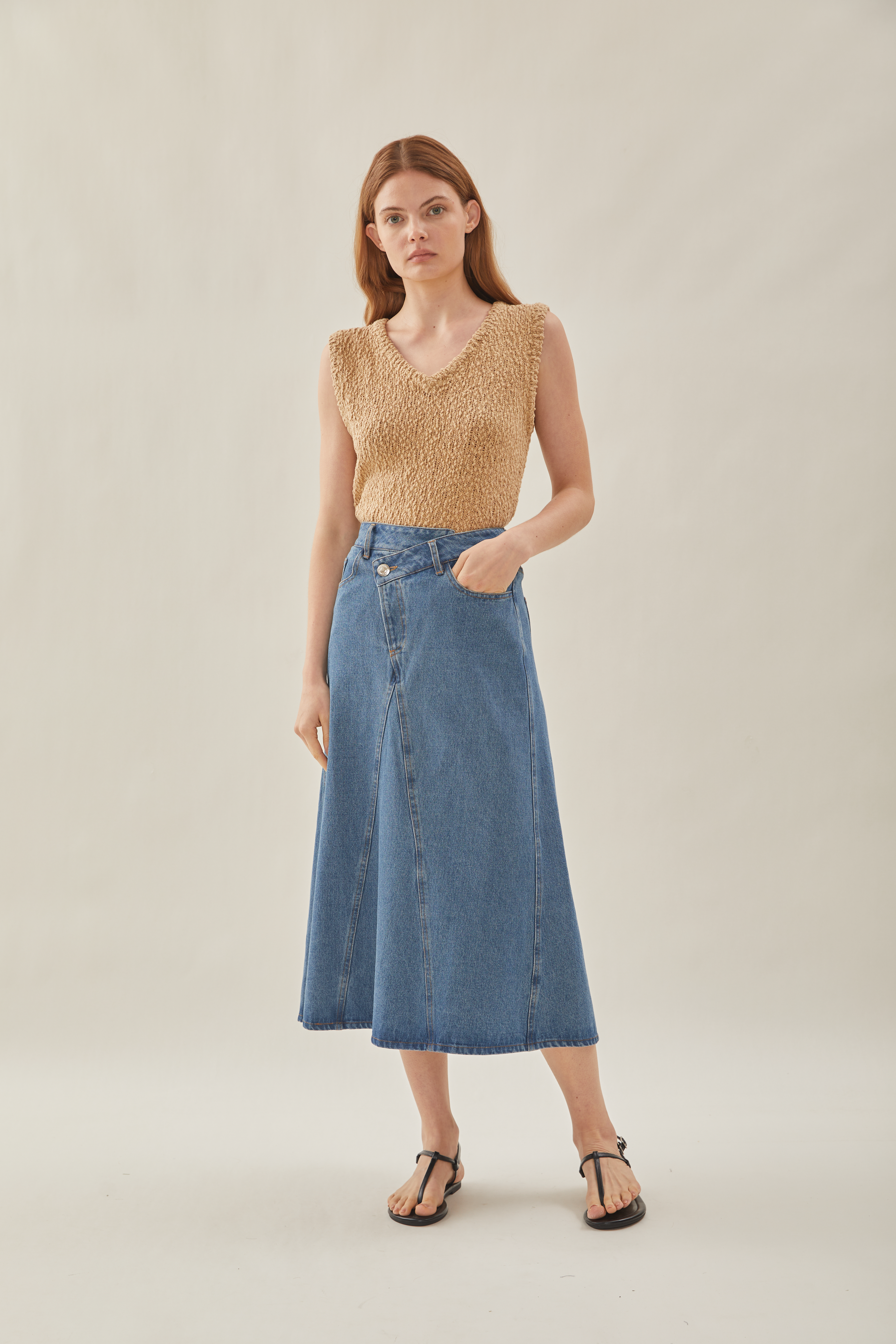 Asymmetrical Waist Denim Skirt in Indigo