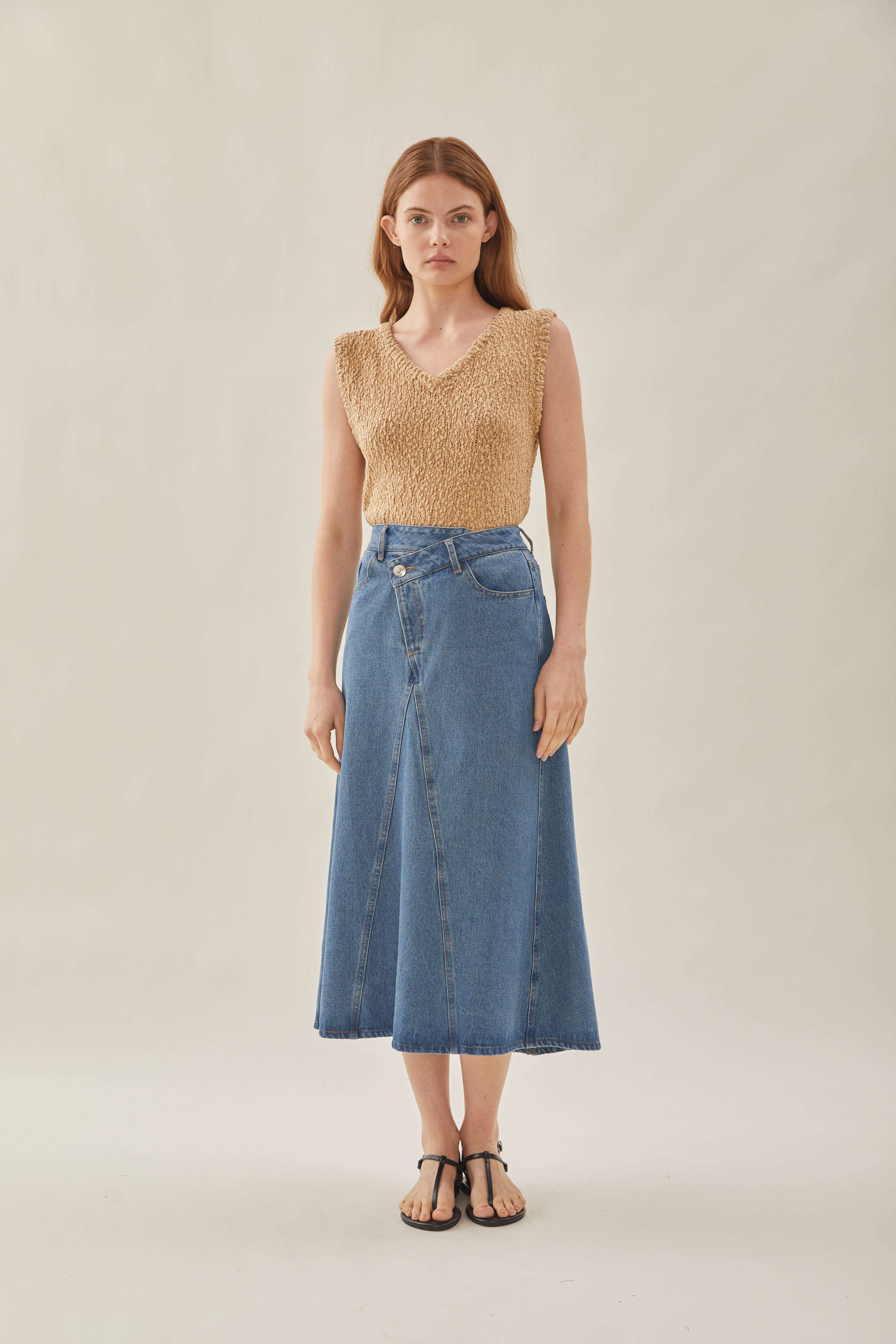 Asymmetrical Waist Denim Skirt in Indigo