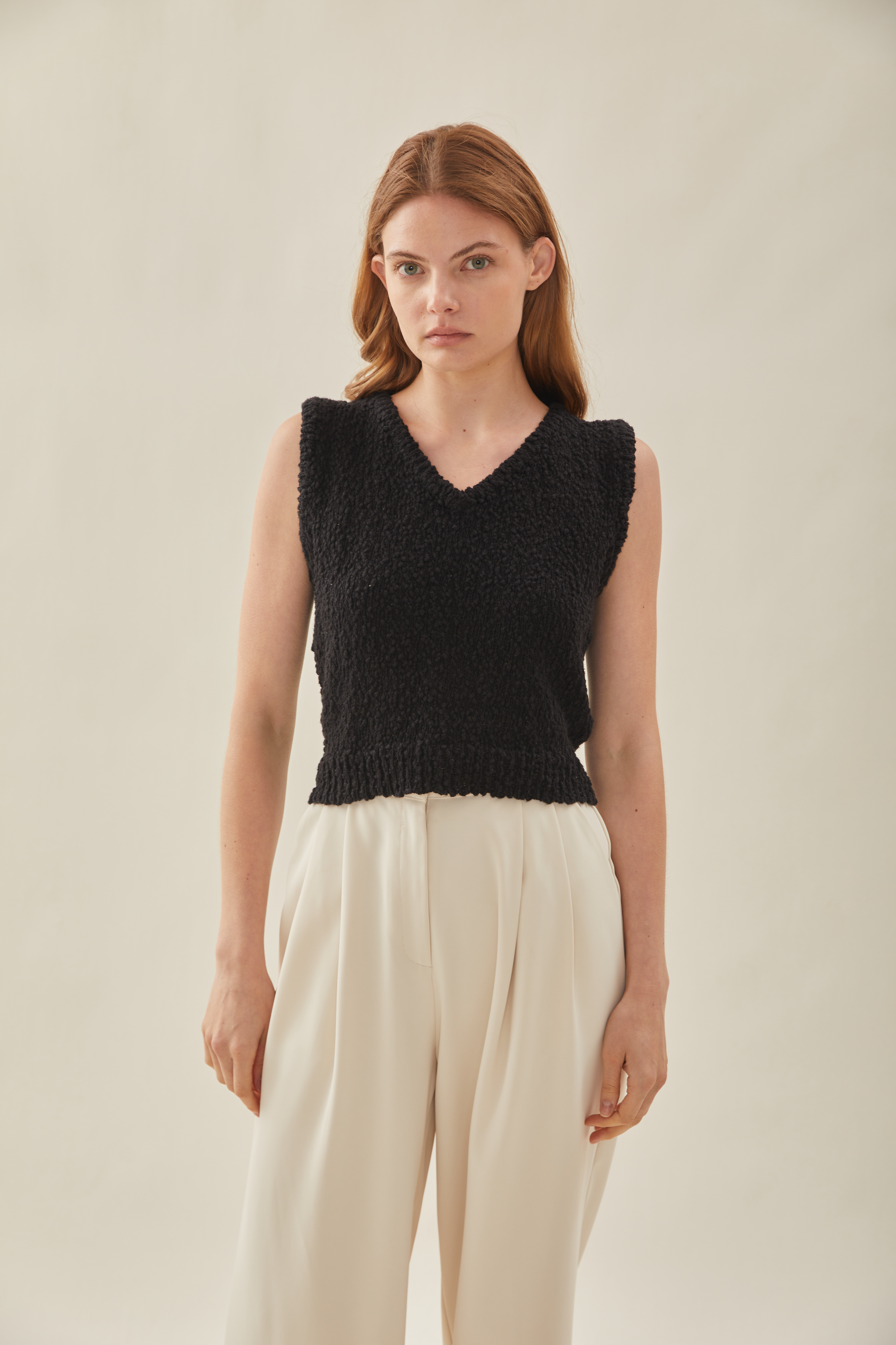 Textured Knit Vest in Black