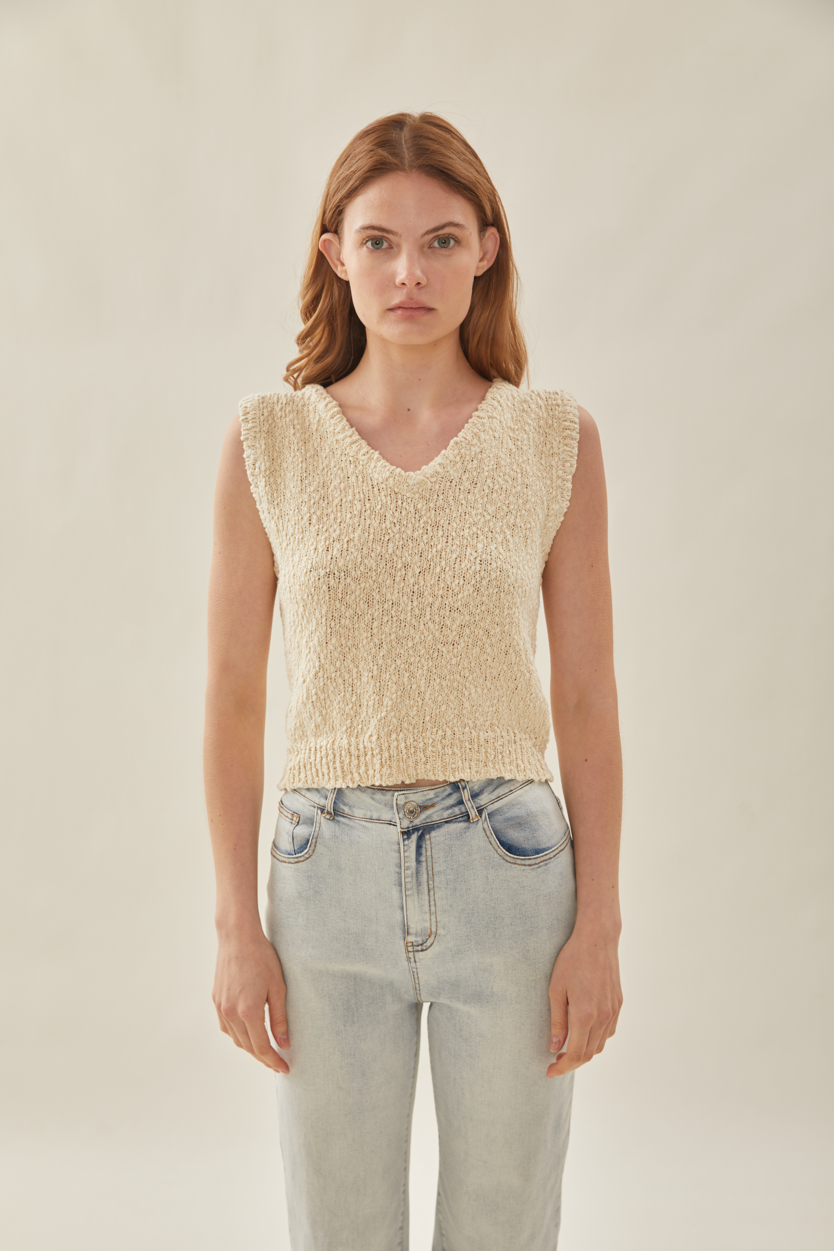 Textured Knit Vest in Natural