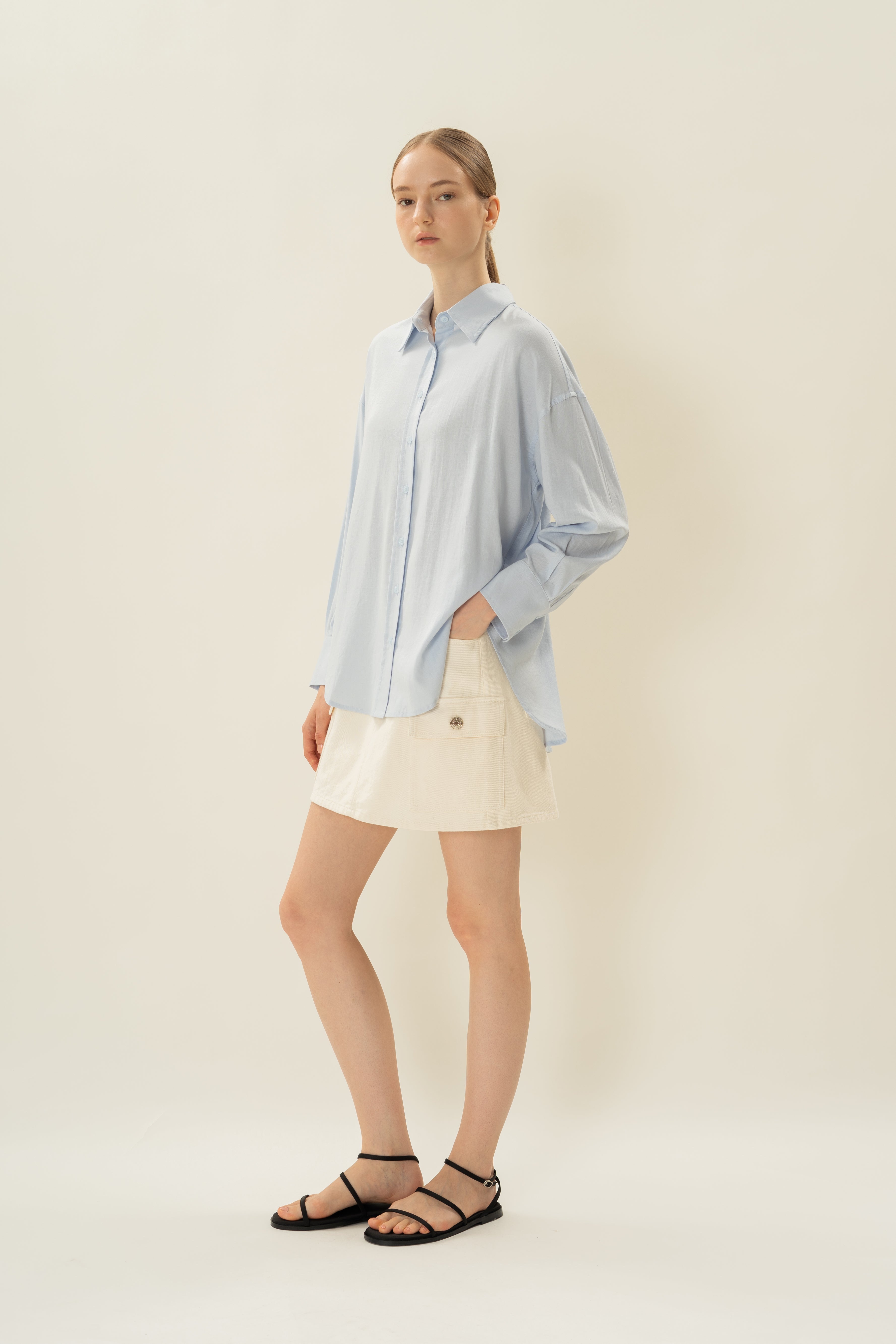 Linen Long Sleeved Shirt in Mist Blue