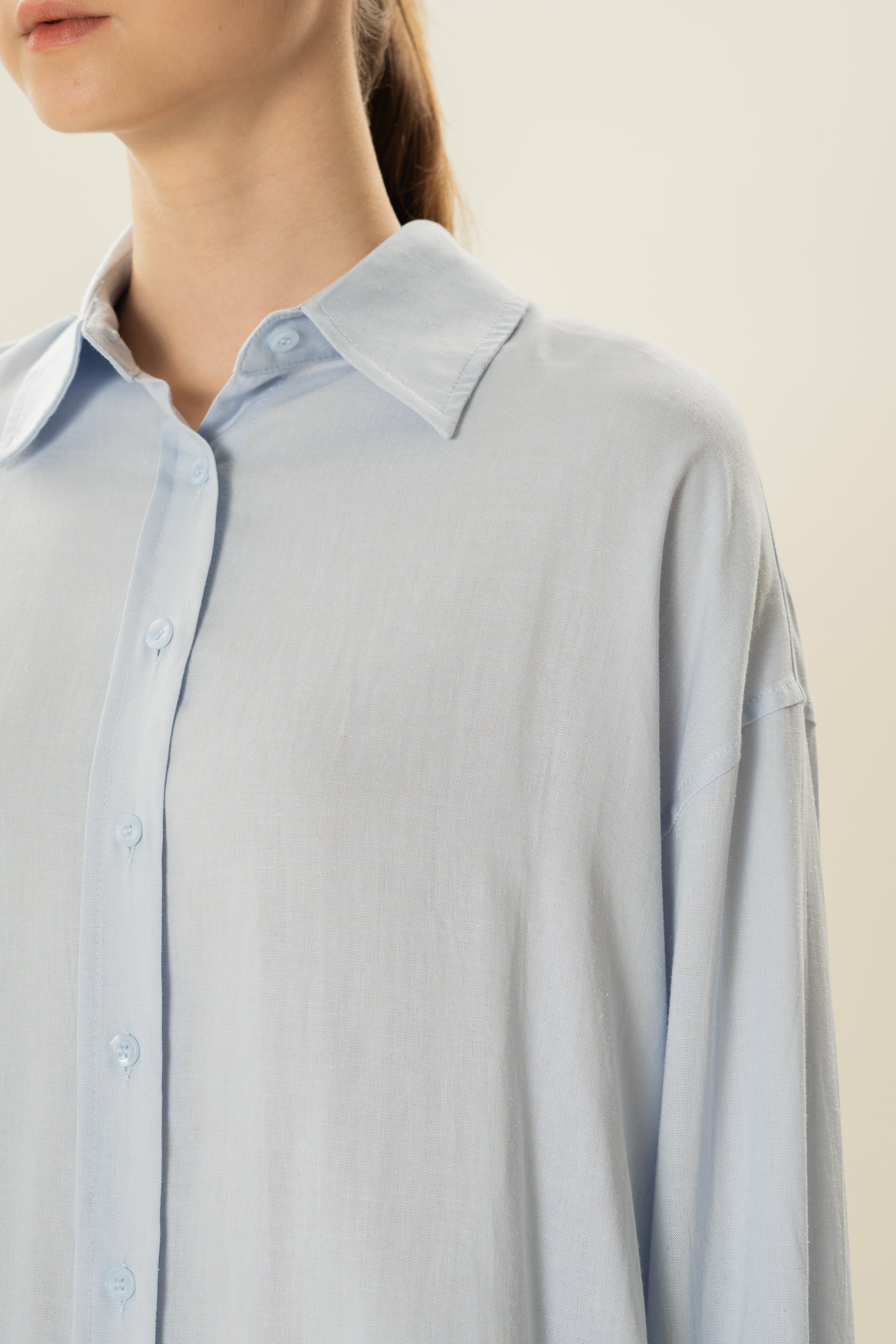 Linen Long Sleeved Shirt in Mist Blue