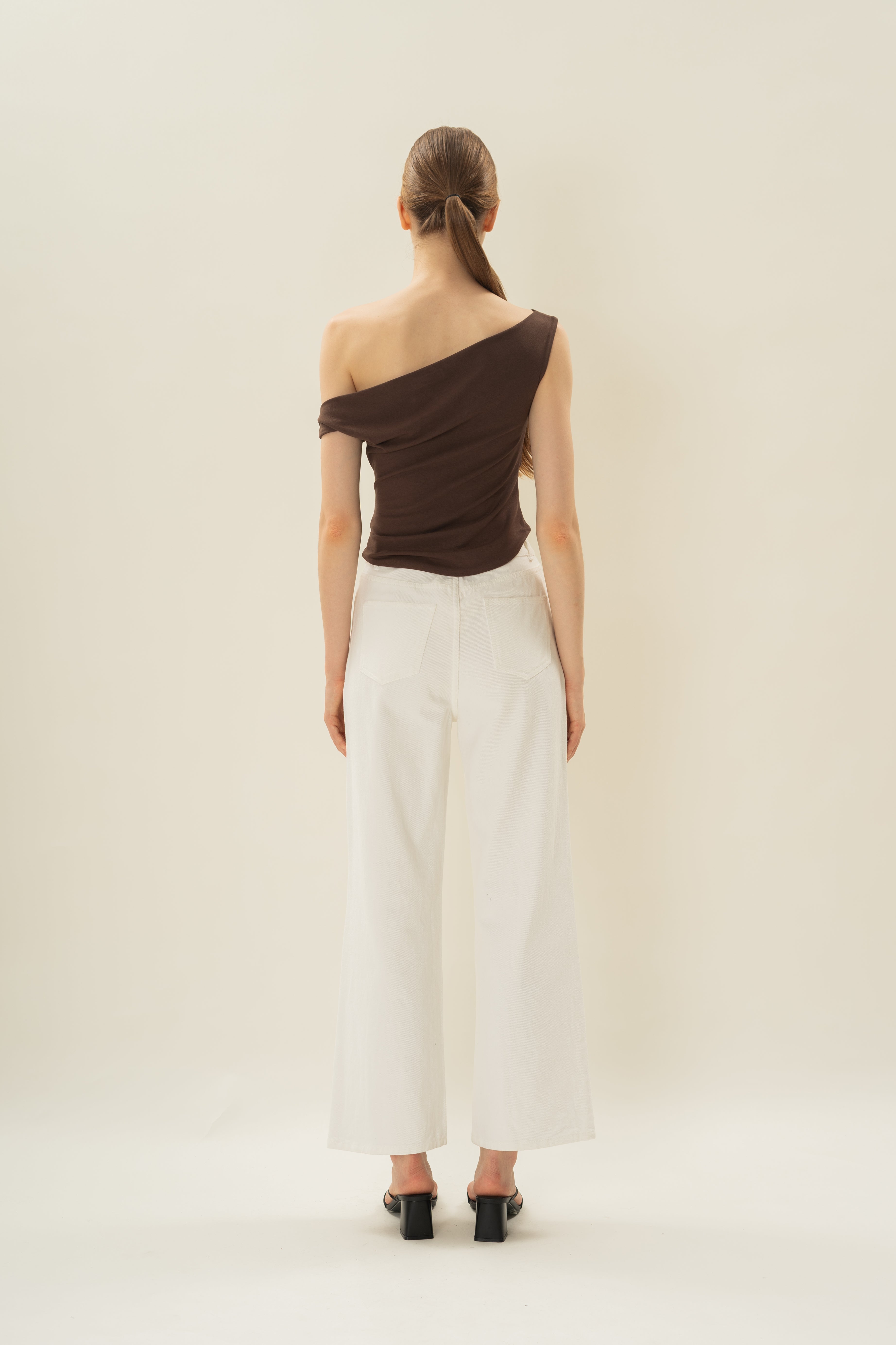 Off Shoulder Ruched Waist Top in Umber