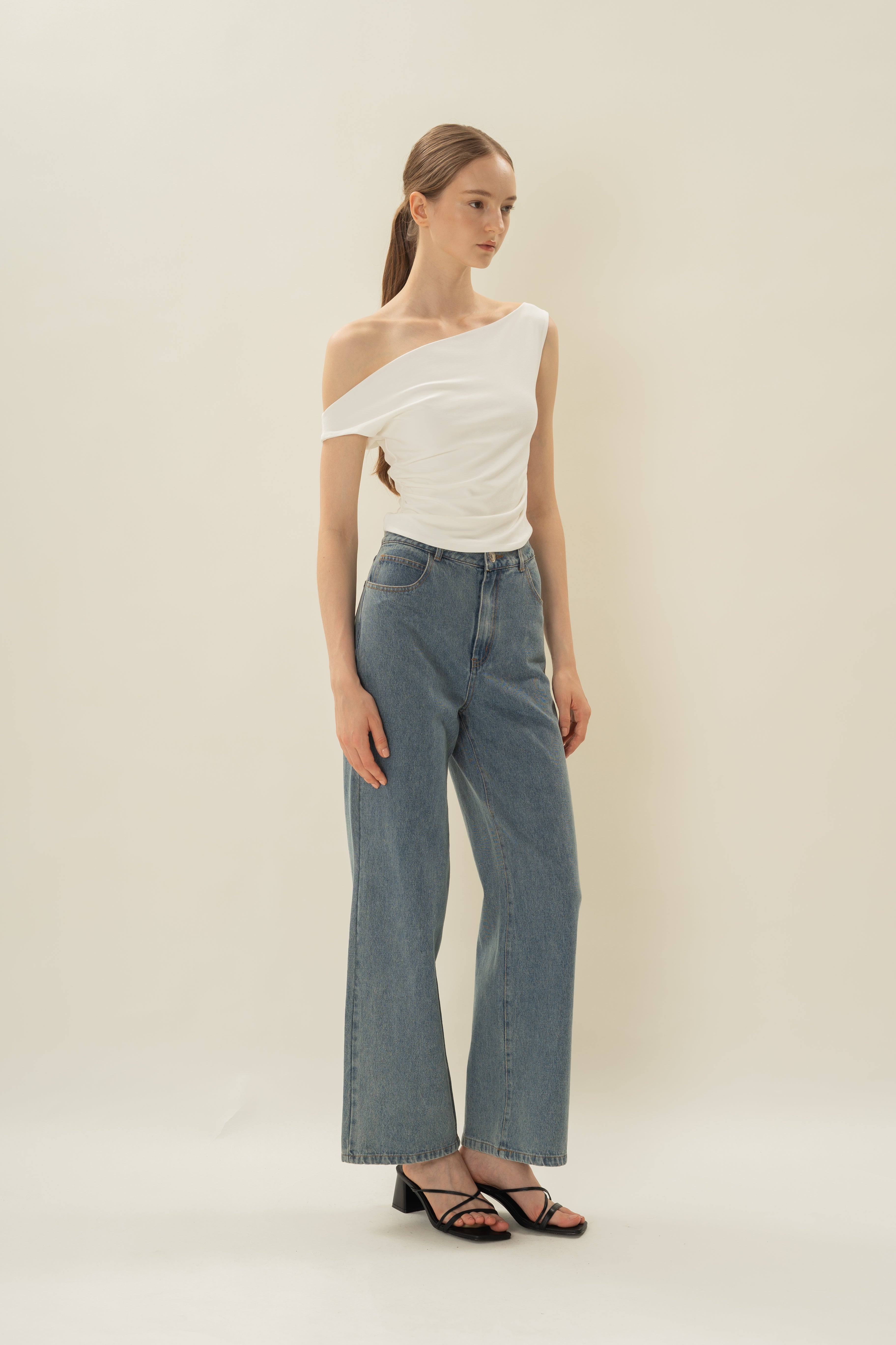 Off Shoulder Ruched Waist Top in White